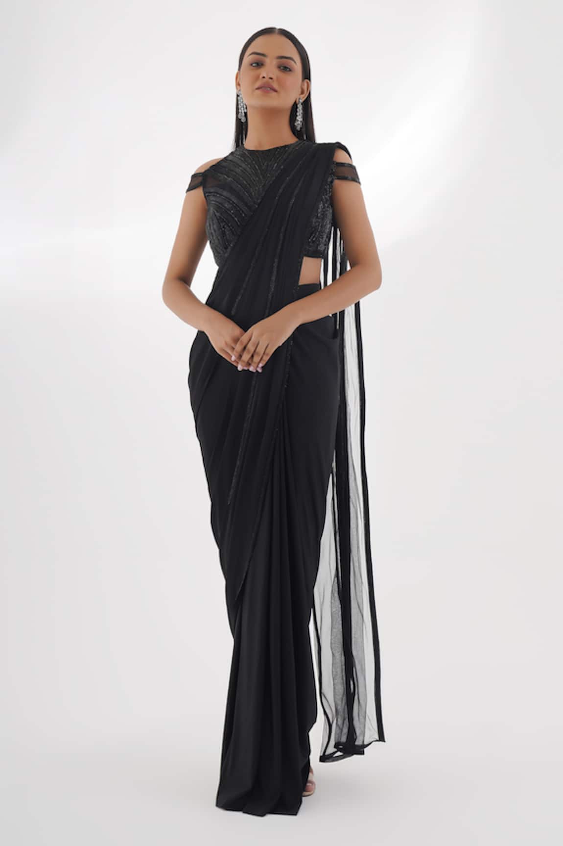 Chaashni by Maansi and Ketan Cutdana Embellished Pre-Draped Saree With Blouse