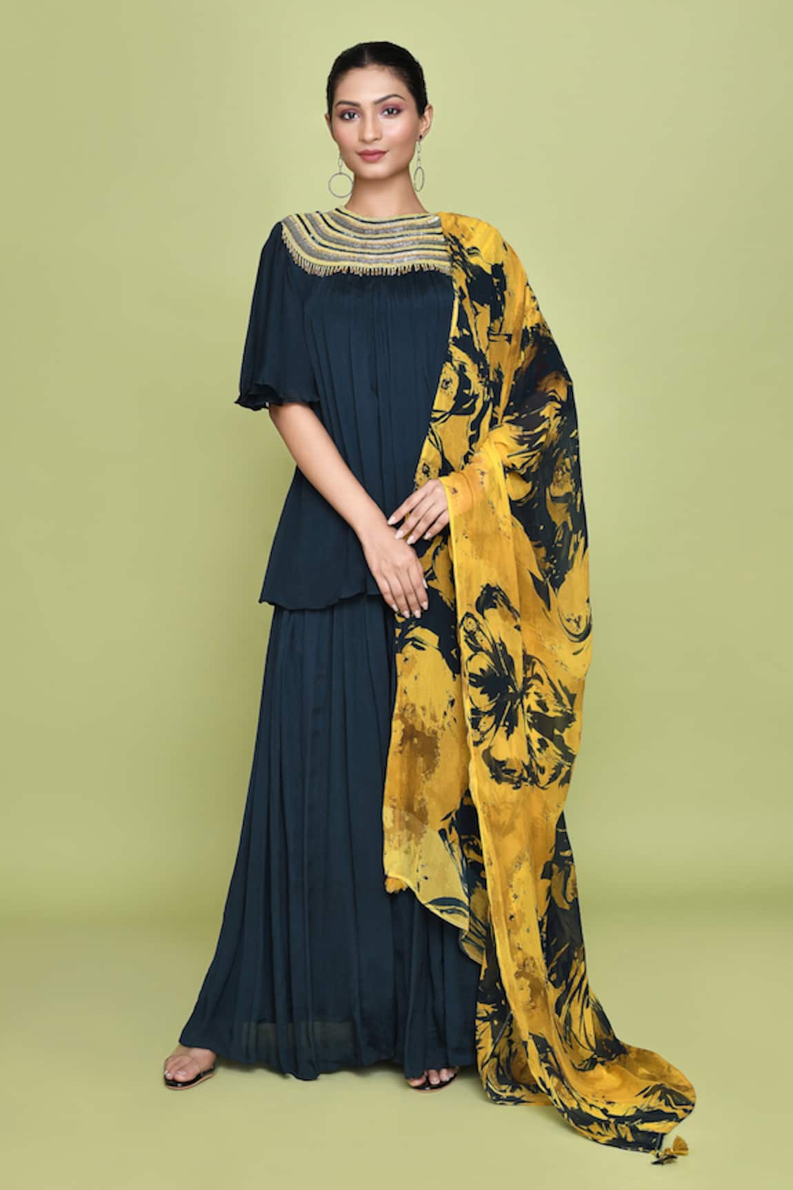 LABEL SHRISTI CHETANI Gulshan Embellished Neckline Kurti Sharara Set