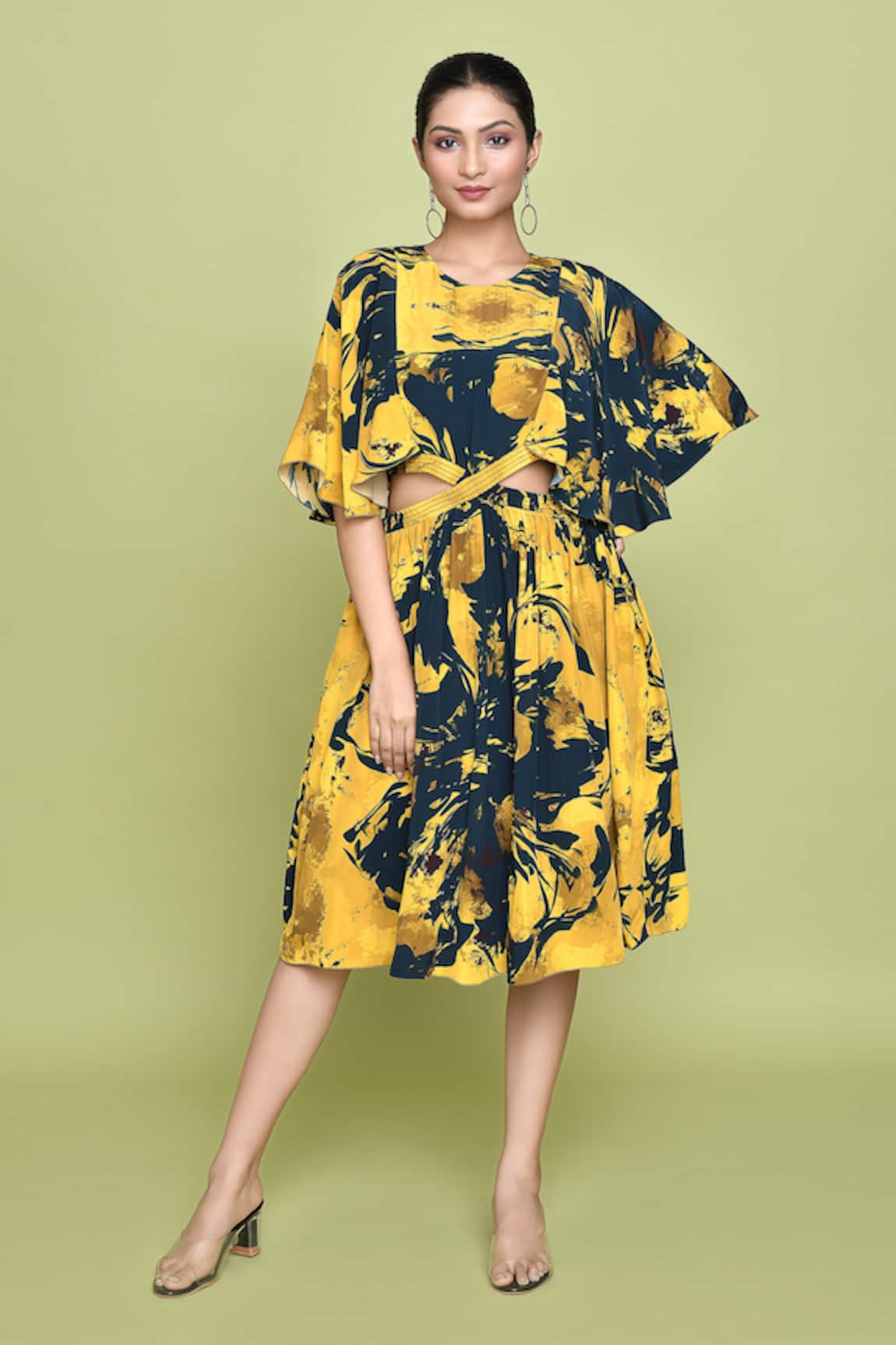LABEL SHRISTI CHETANI Ambrosia Print Cutout Midi Dress
