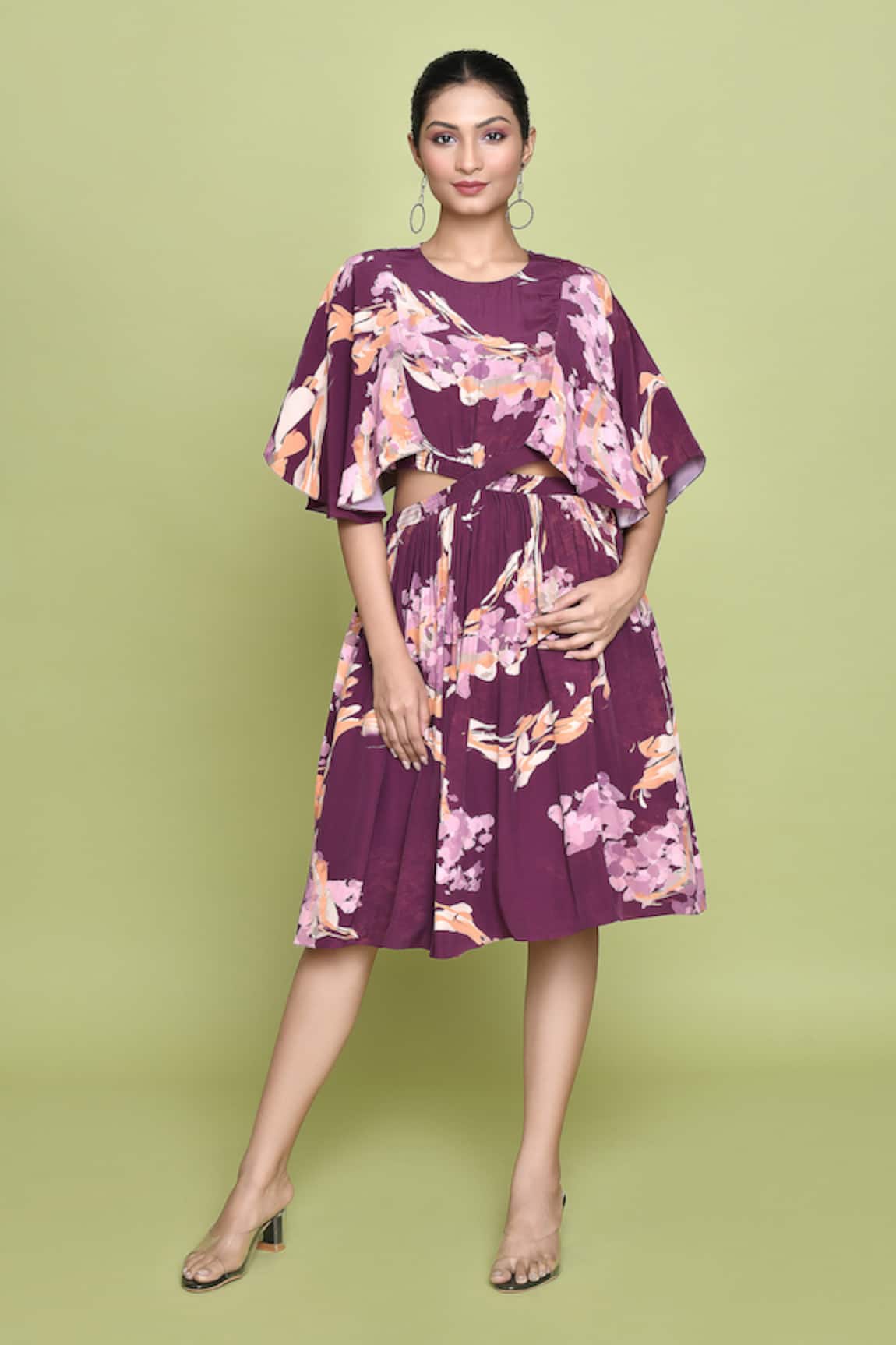 LABEL SHRISTI CHETANI Fleur Print Cutout Midi Dress