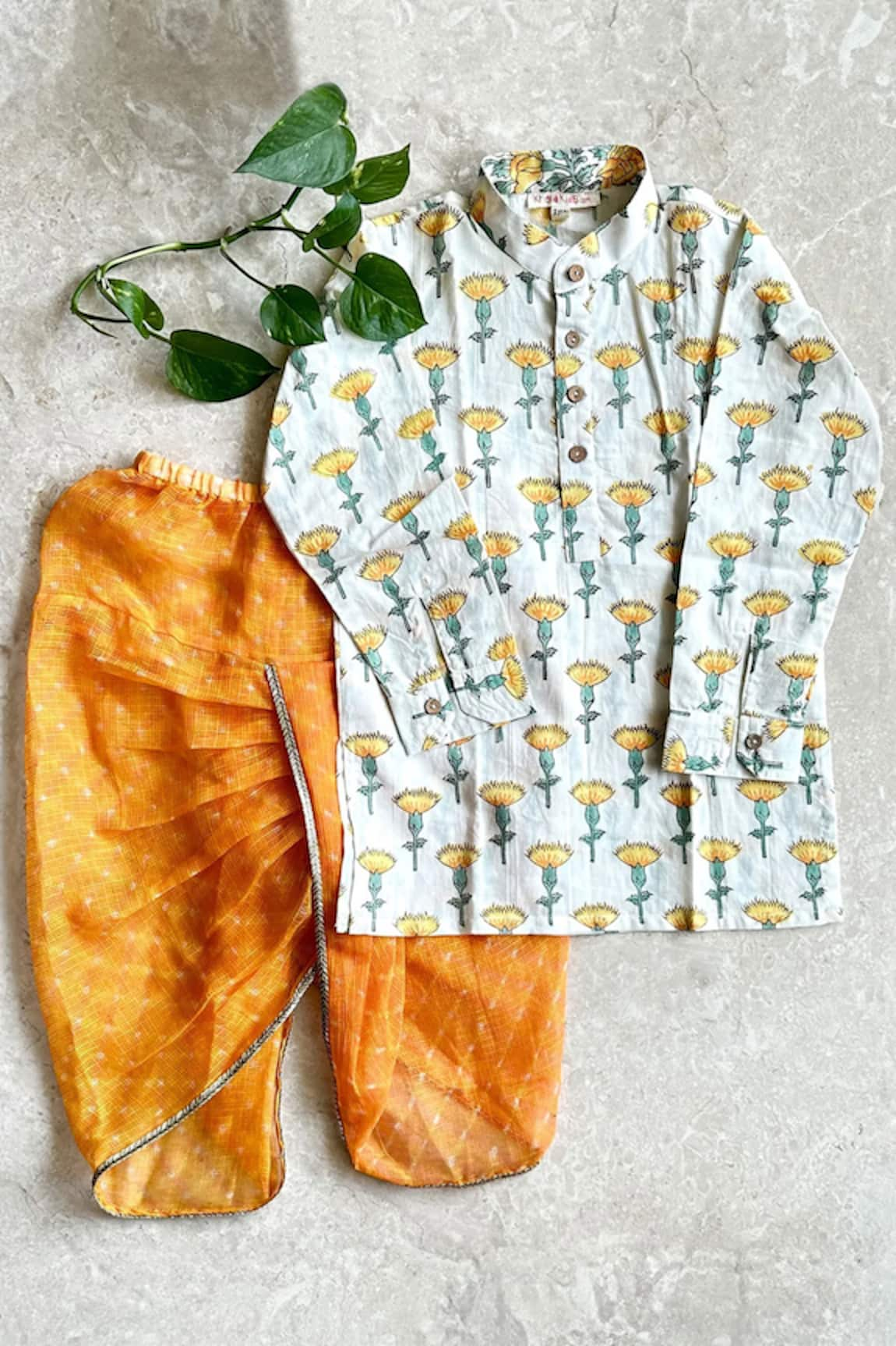 Khela Marigold Handblock Print Kurta With Dhoti