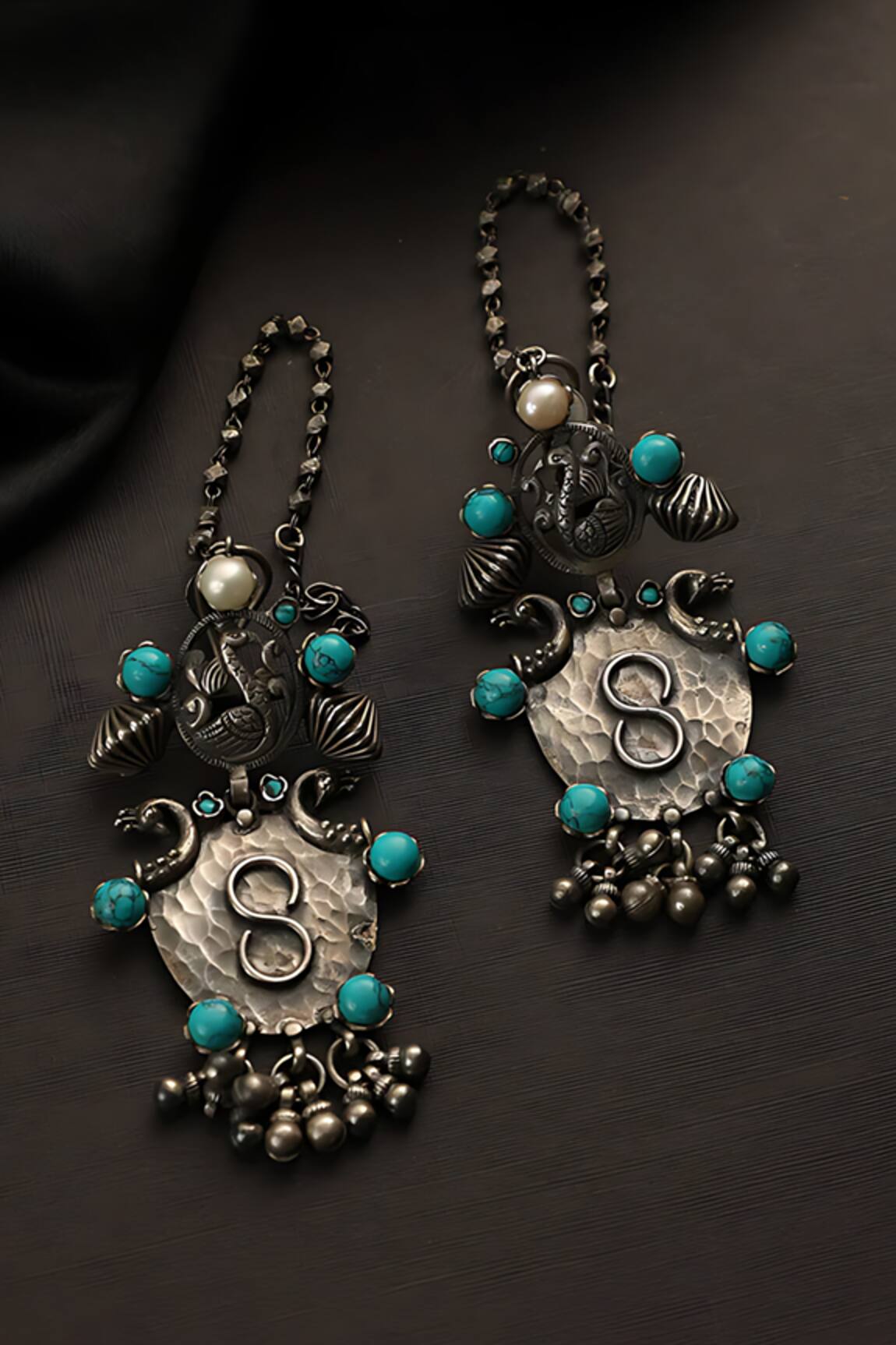 Mero Jewellery Peacock Carved Earrings 