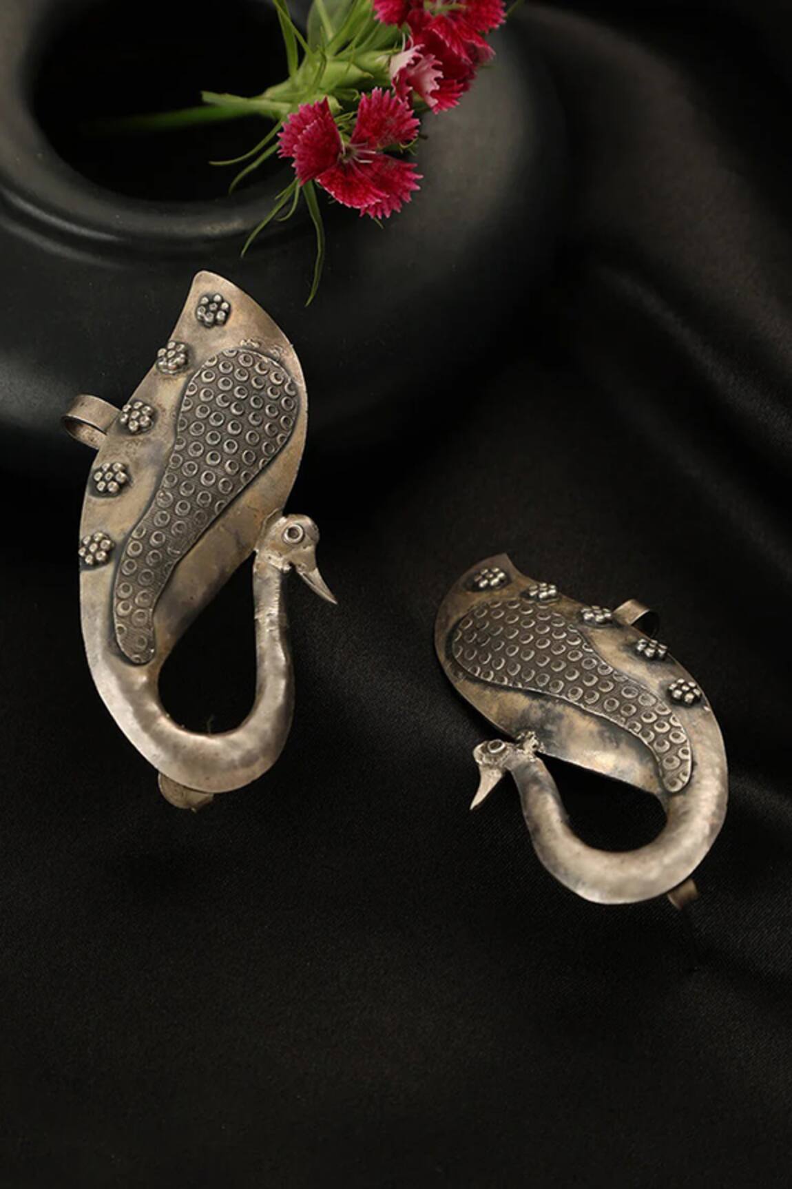 Mero Jewellery Peacock Carved Stud Earrings 