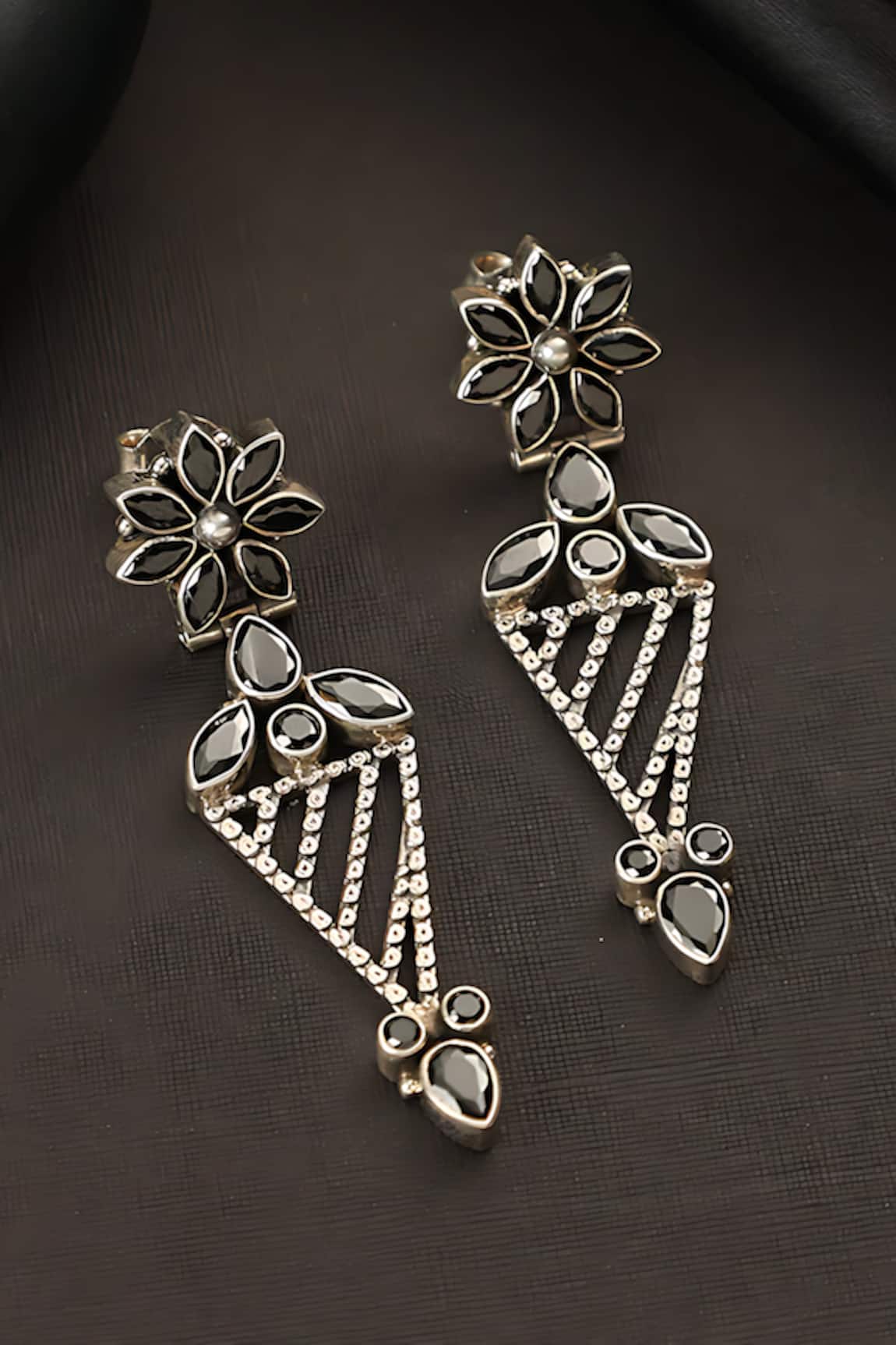 Mero Jewellery Onyx Stone Studded Pyramid Earrings