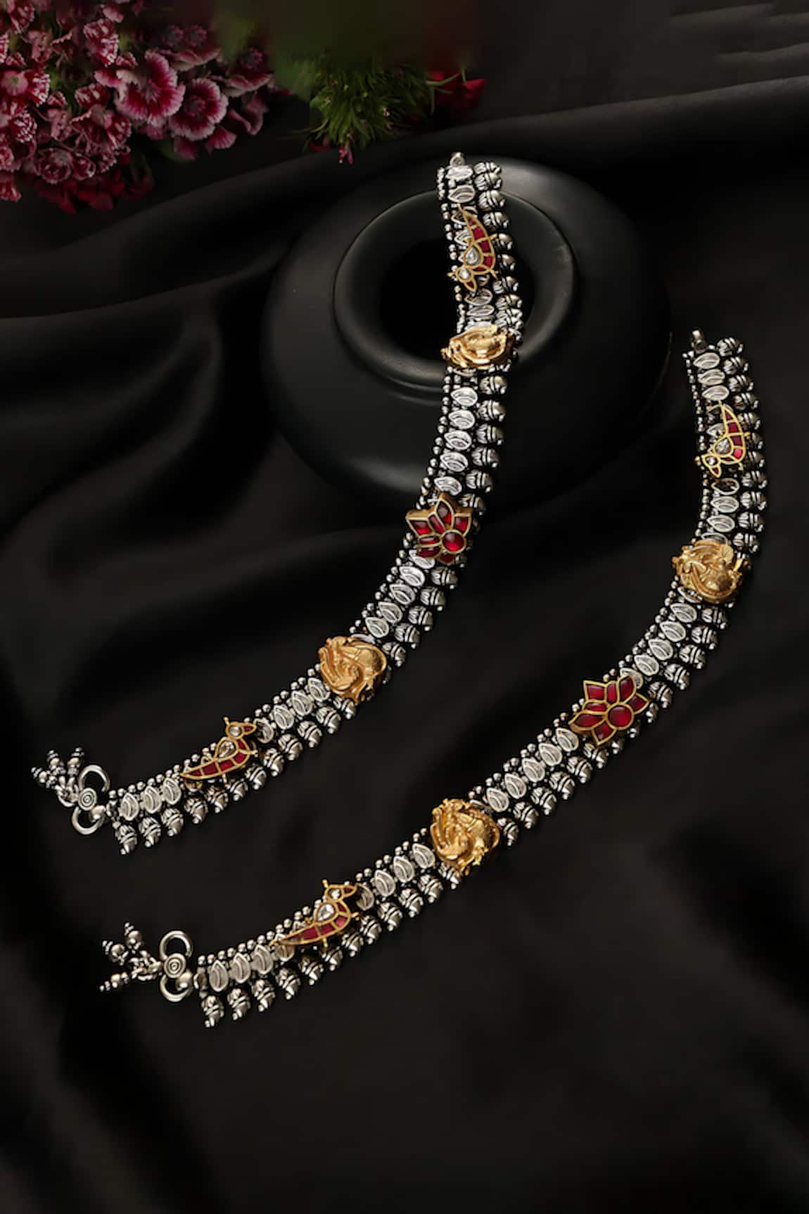 Mero Jewellery Lotus Motif Payals - Set Of 2