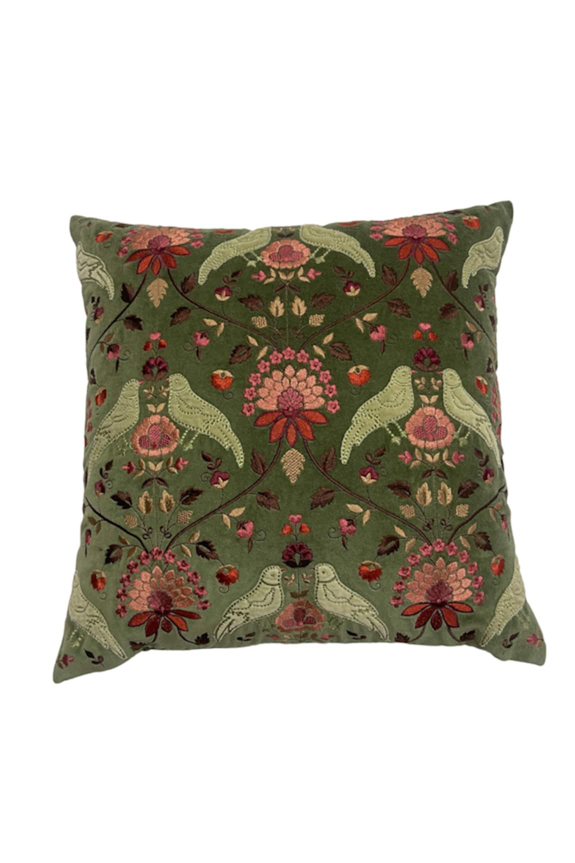 House Of Inari Royal Jardin Cotton Velvet Embroidered Cushion Cover 
