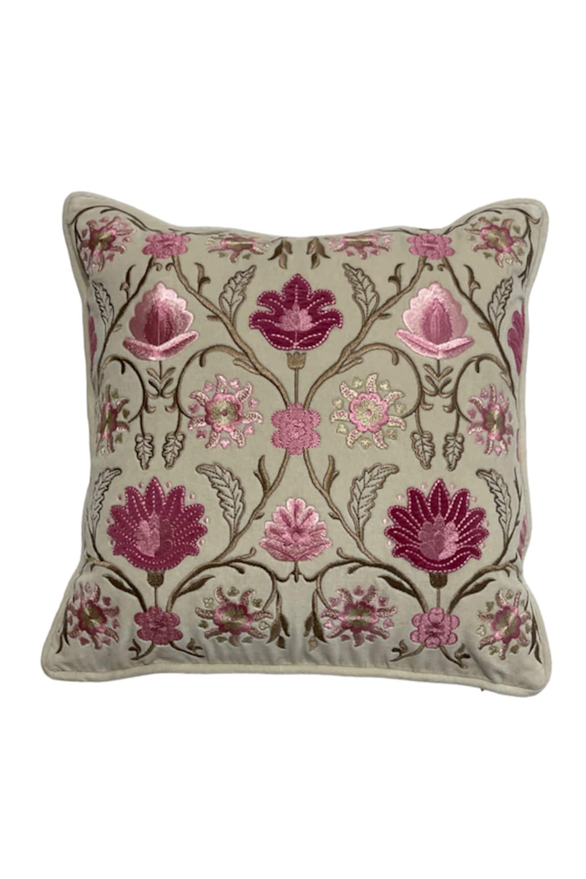 House of Inari Vintage Floral Bloom Embroidered Cushion Cover 