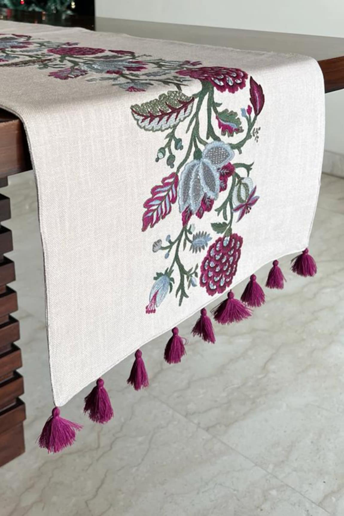 House of Inari Floral Work Cotton Table Runner