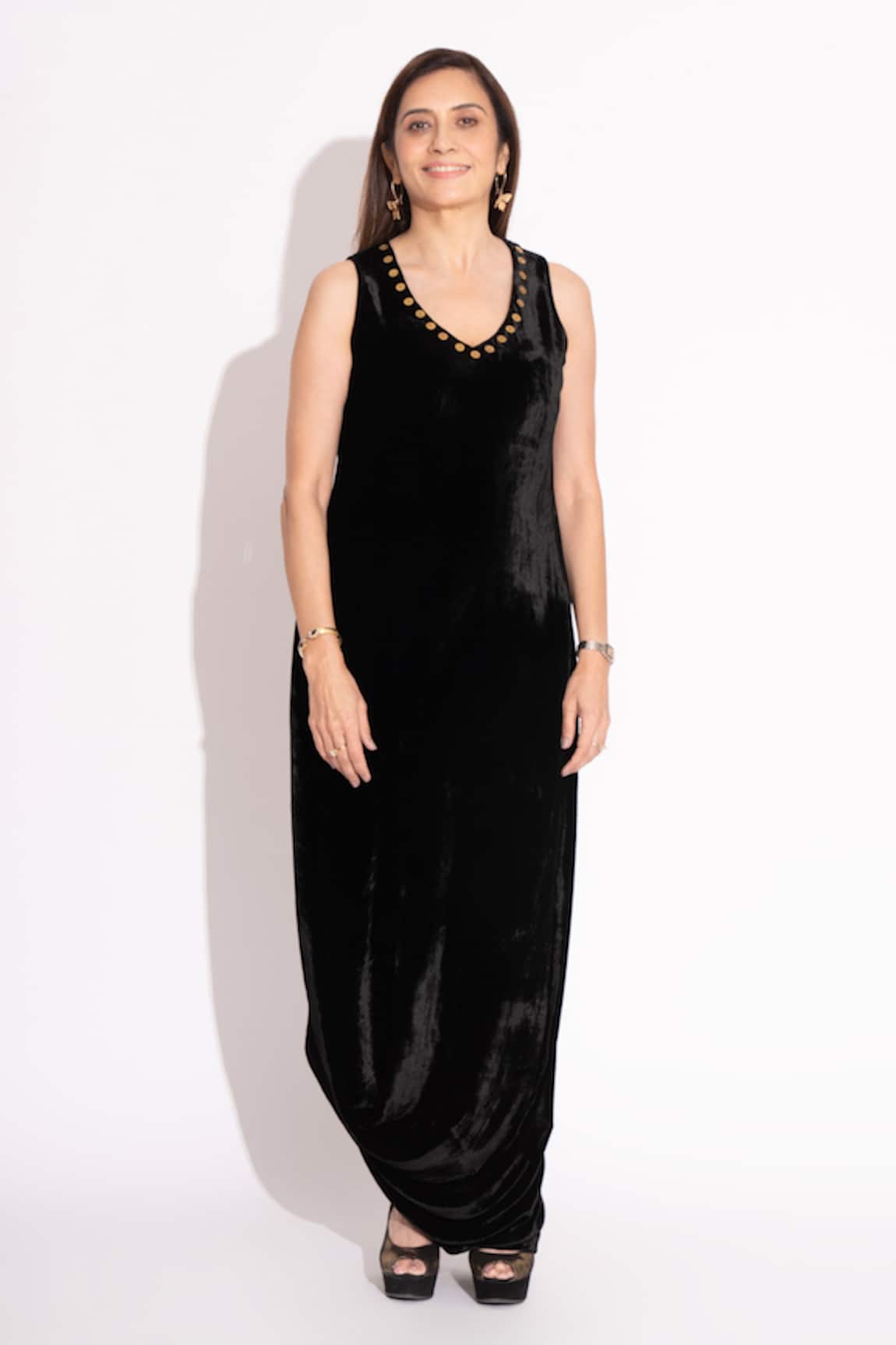 House Of Inari Cowl Draped Silk Velvet Gown