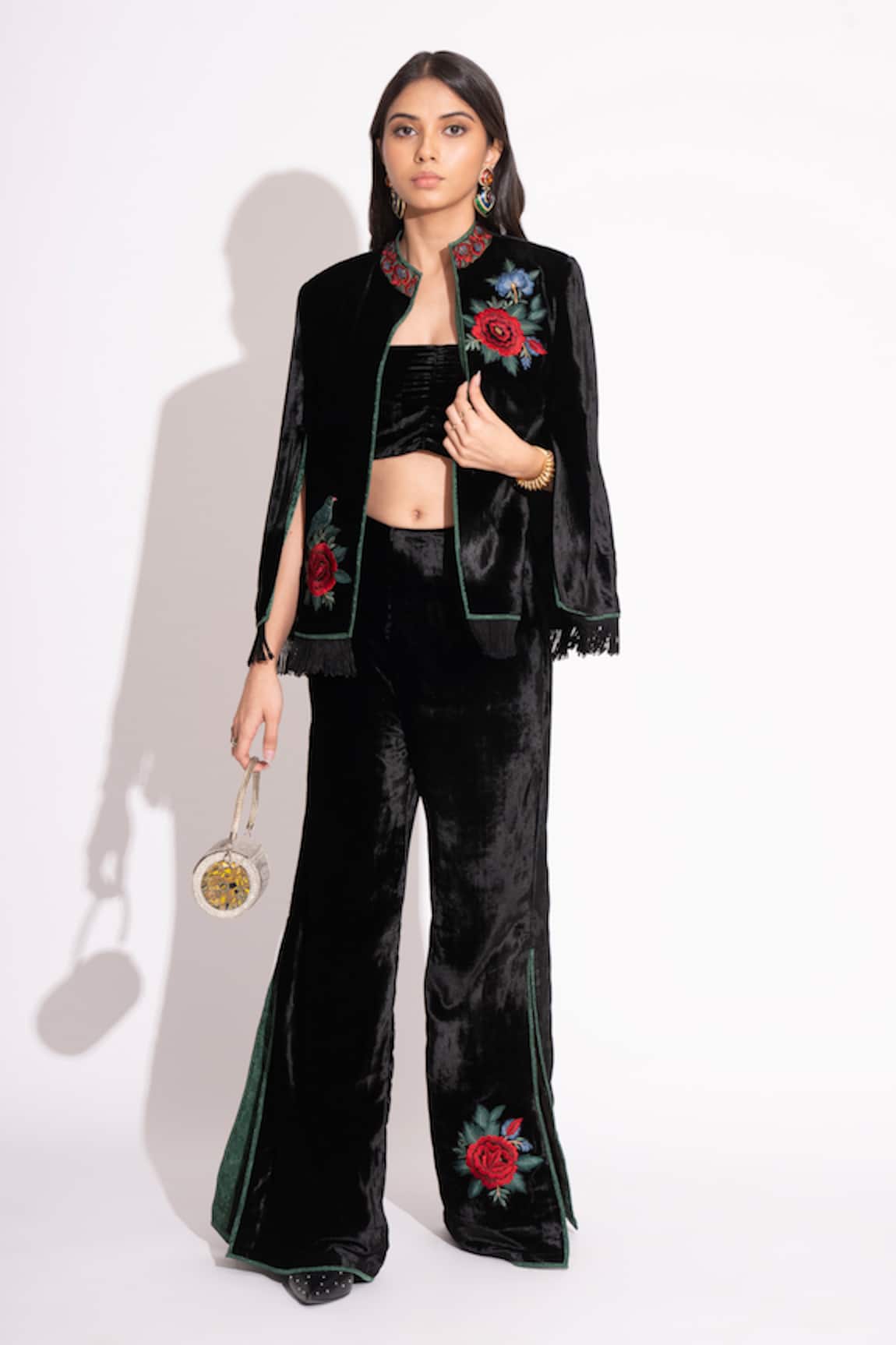 House Of Inari Midnight Rose Embroidered Silk Velvet Jacket