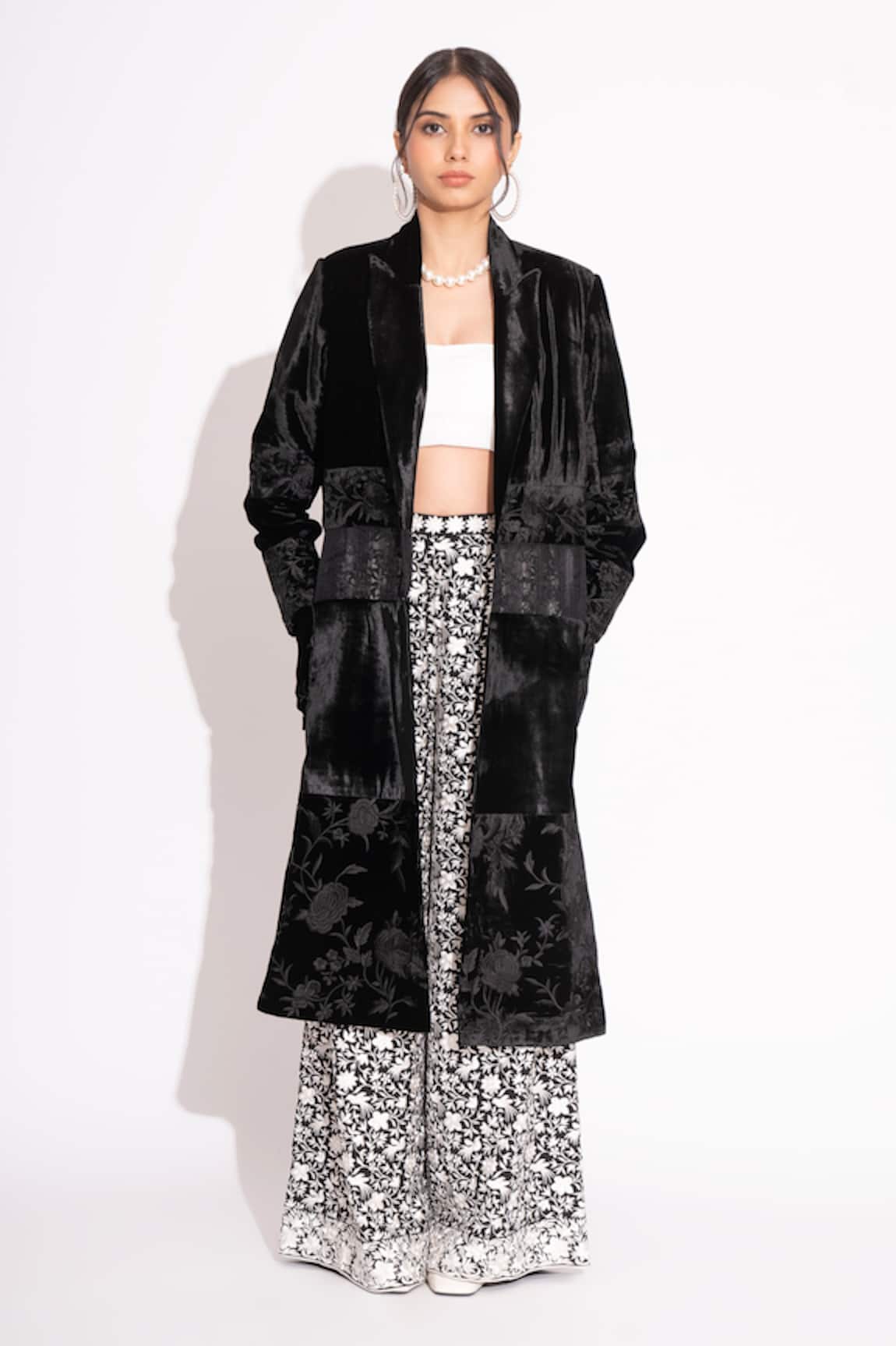 House Of Inari Bahar Embroidered Silk Velvet Overcoat 