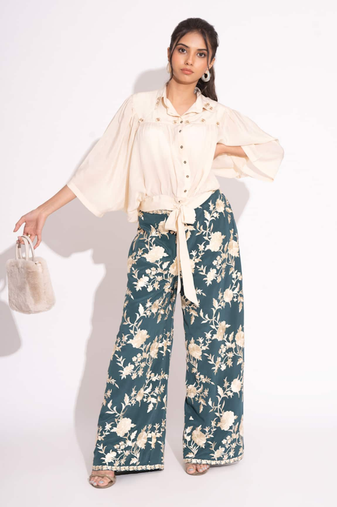 House of Inari 3D Flower Embellished Shirt