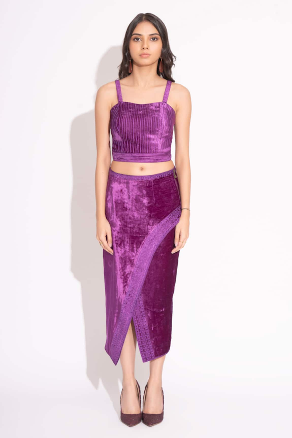 House of Inari Thread Embroidered Crop Top & Skirt Set