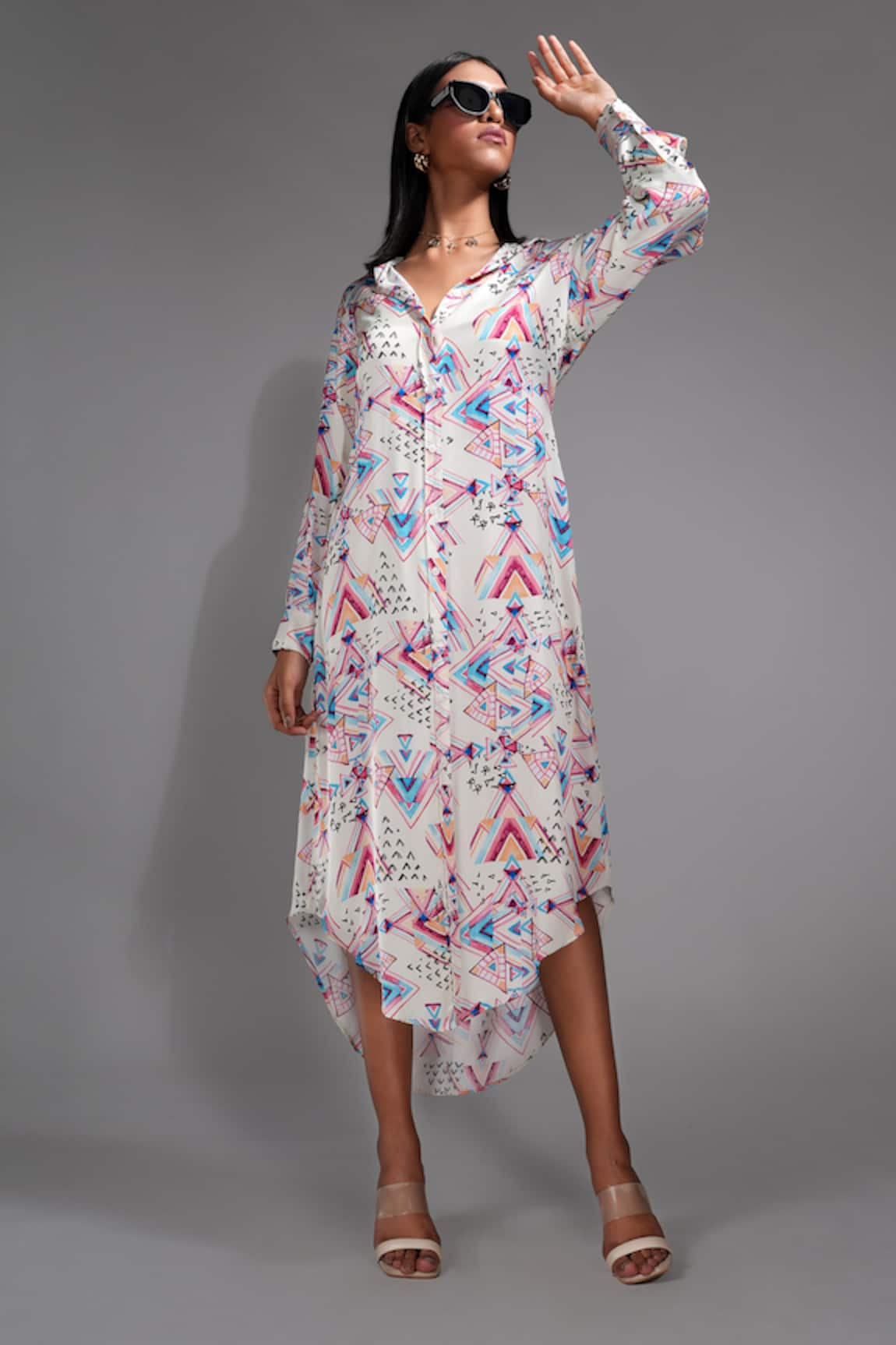 Shruti S Geometric Print High-Low Shirt Dress