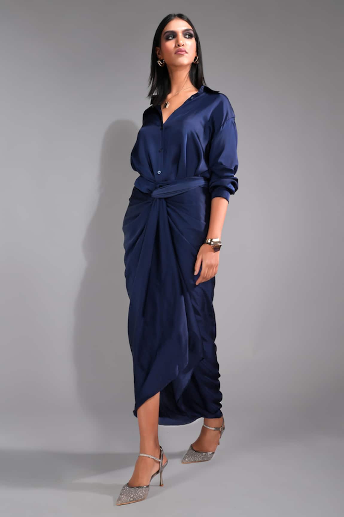 Shruti S Solid Shirt With Wrap Skirt
