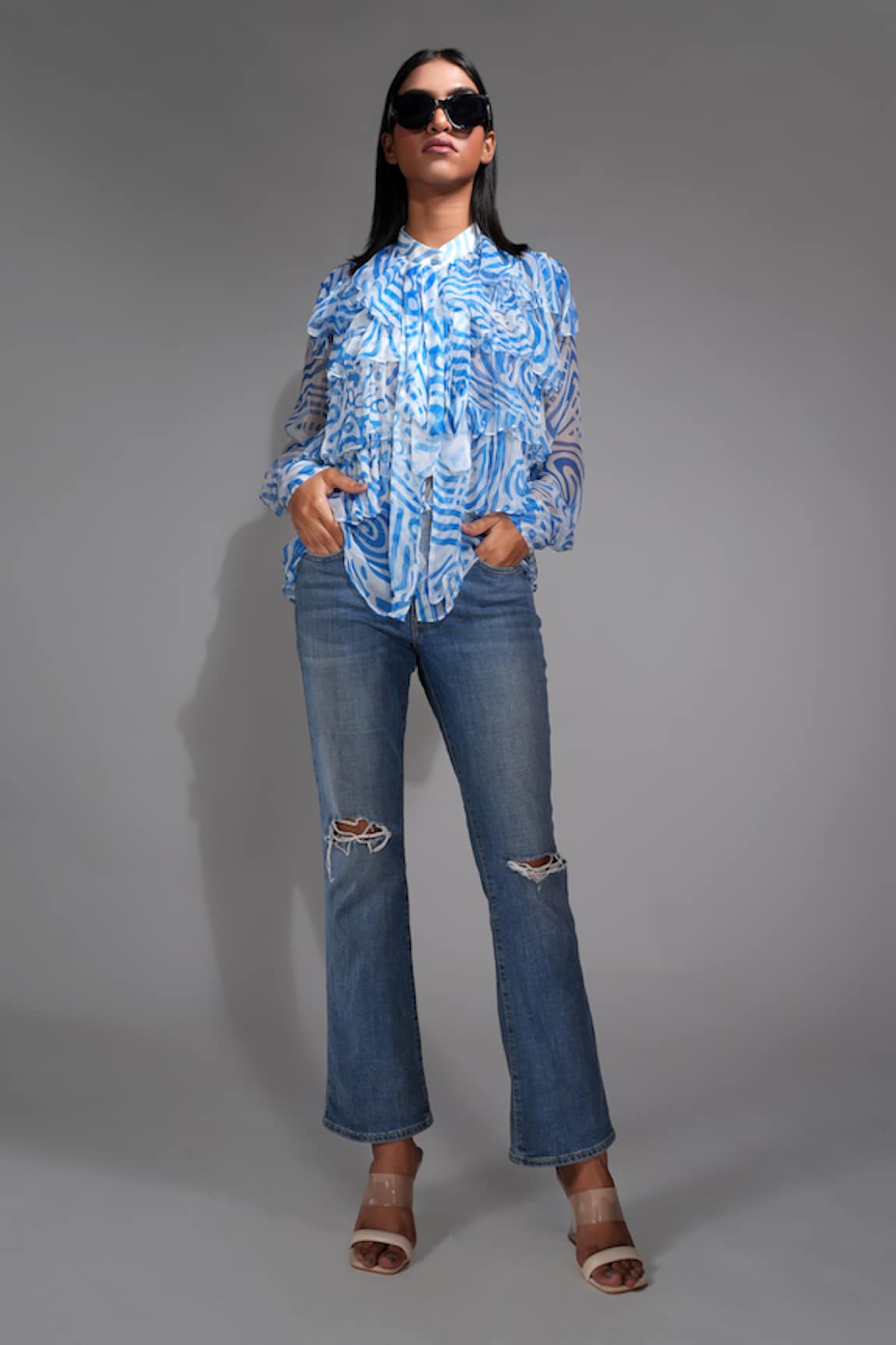 Shruti S Abstract Print Ruffle Shirt