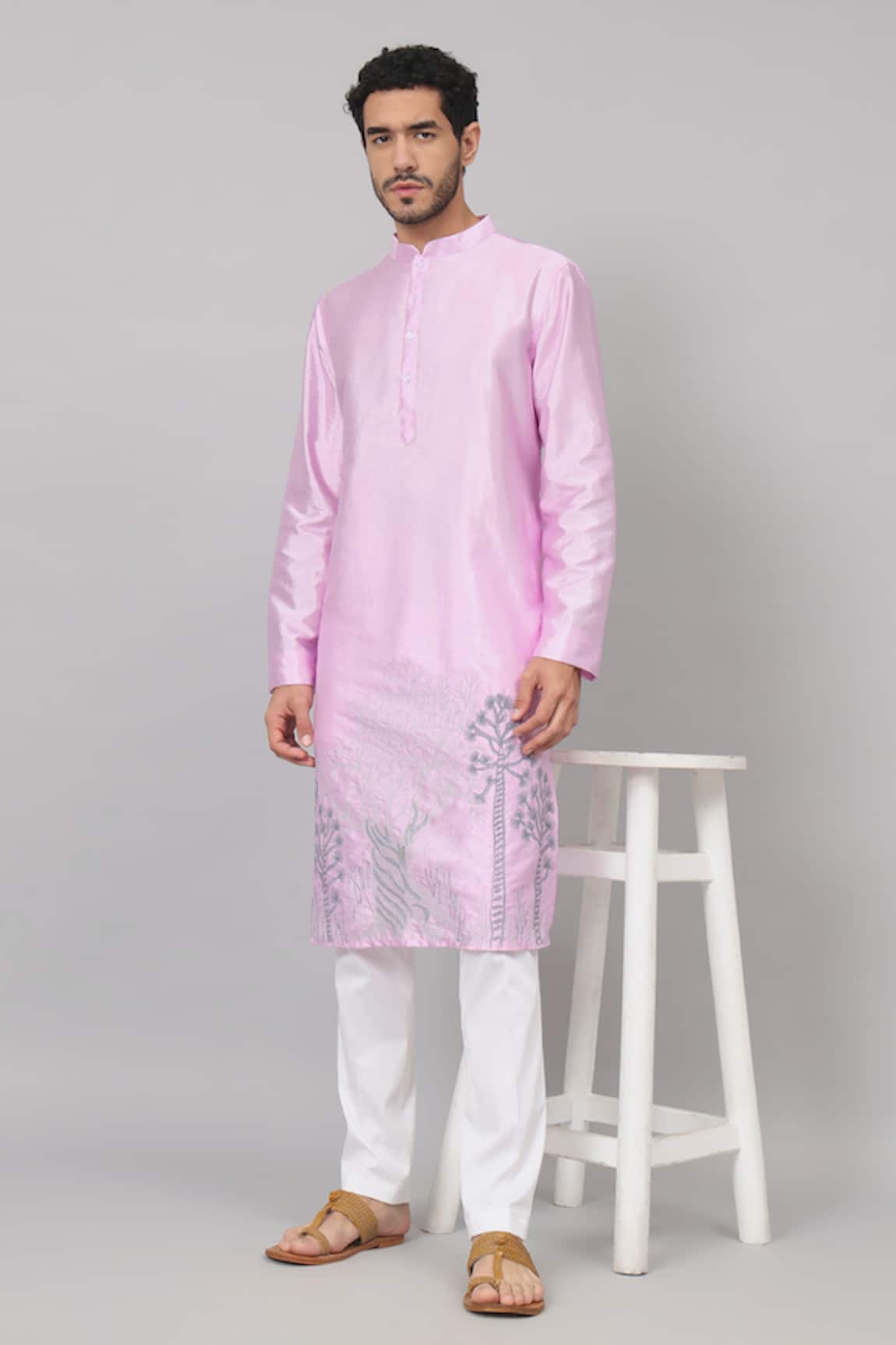 Hilo Design Lila Orchid Embroidered Kurta With Pant