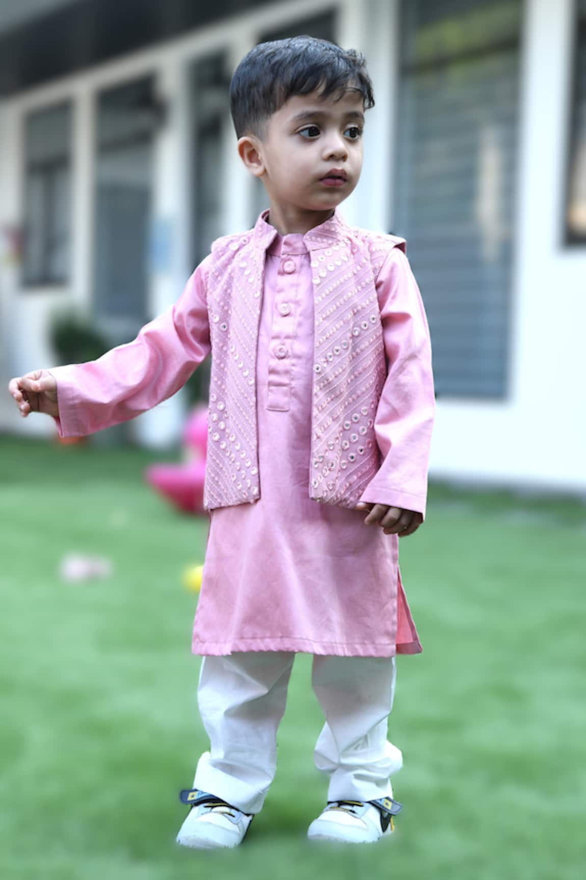 APRICOTKIDS Mirror Work Nehru Jacket With Kurta Set