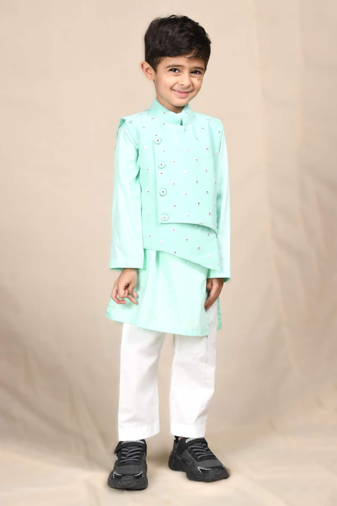 APRICOTKIDS Mirror Embroidered Nehru Jacket & Kurta Set