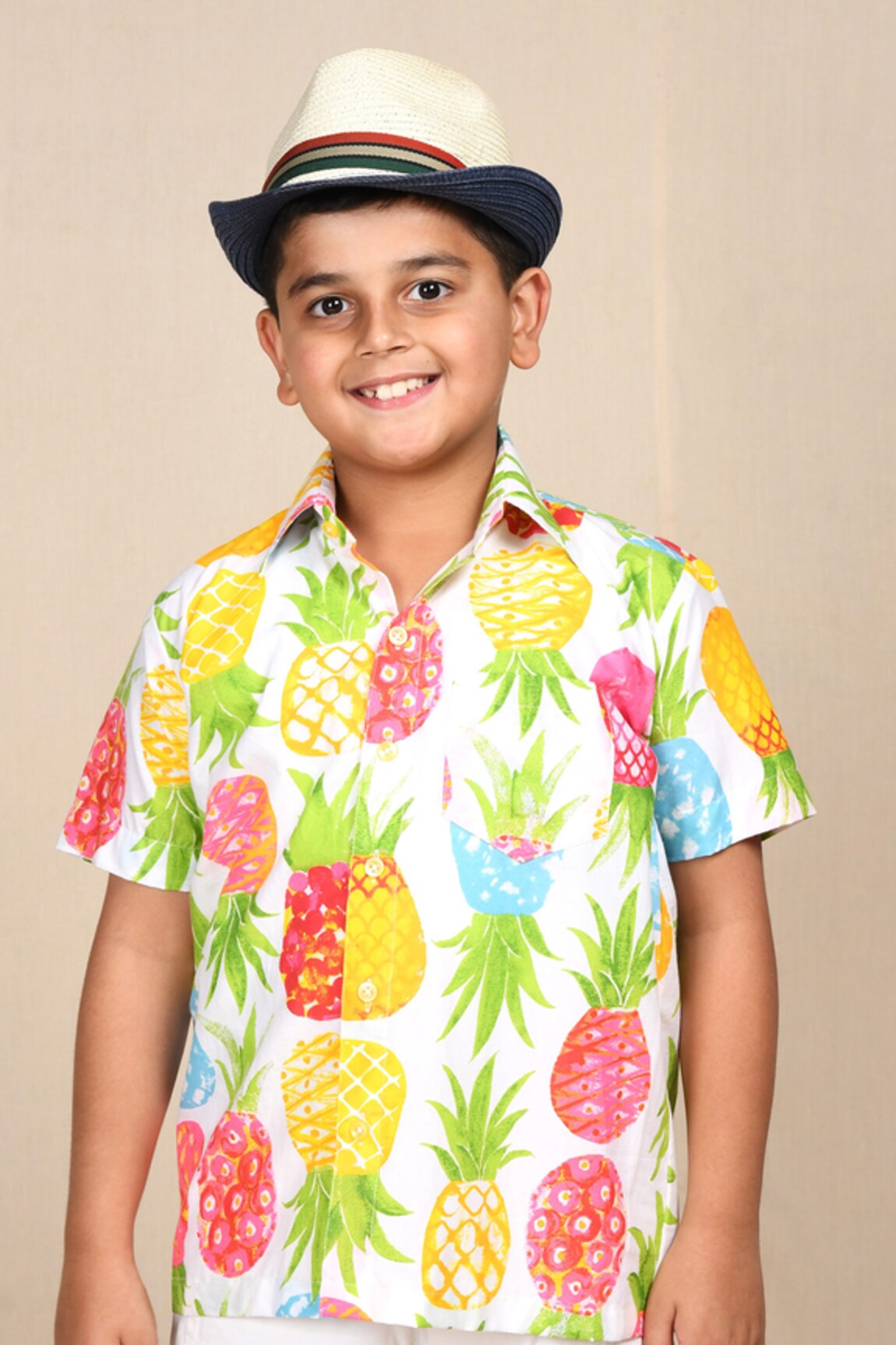 APRICOTKIDS Pineapple Print Cotton Shirt