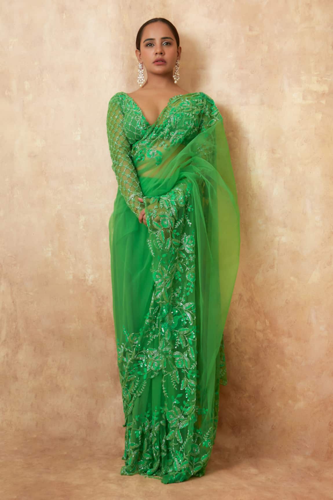 Premya By Manishii Floral Border Embroidered Saree With Blouse