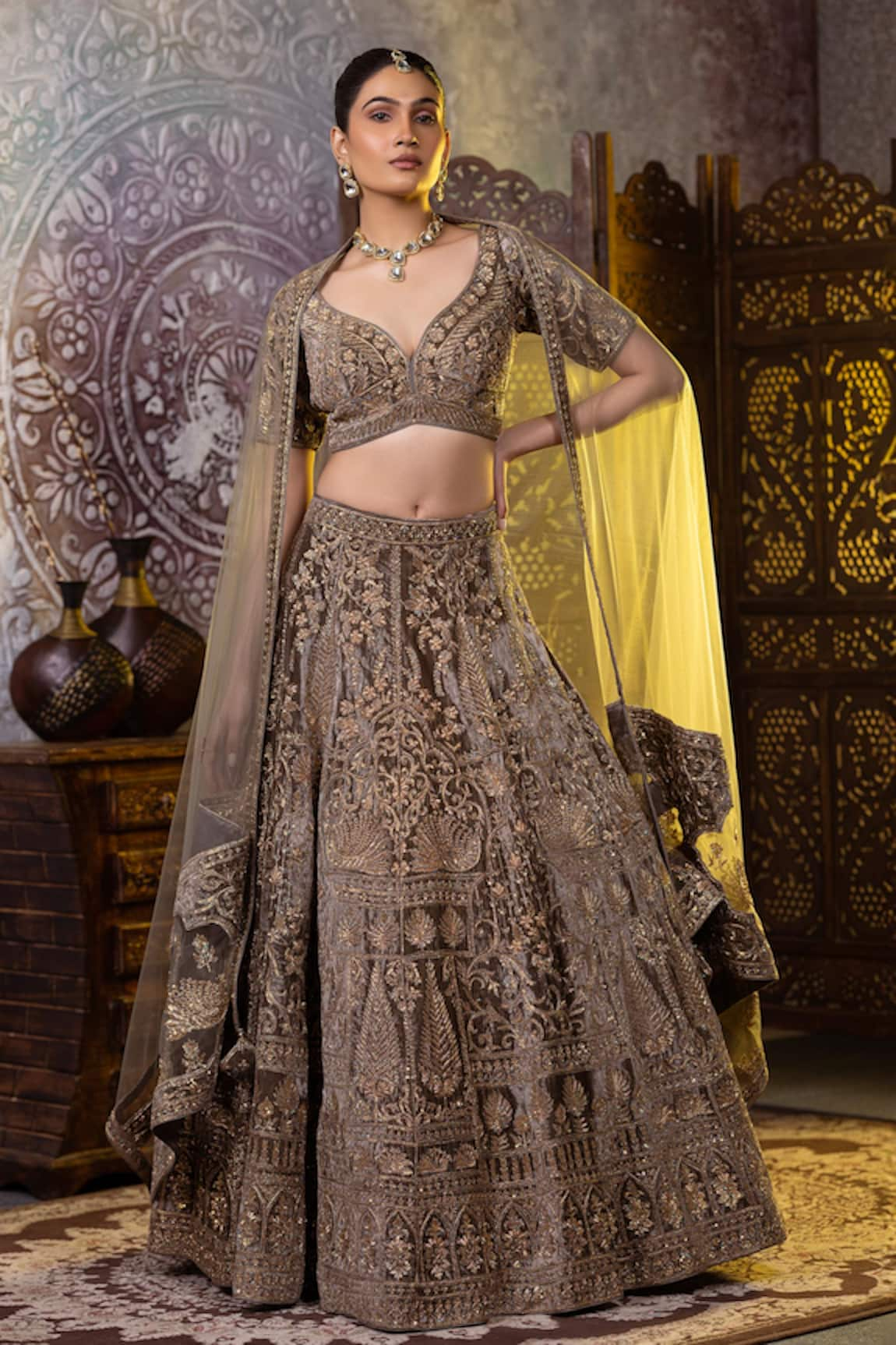 RAJ ARORA Ruhana Zardosi & Cutdana Embroidered Bridal Lehenga Set