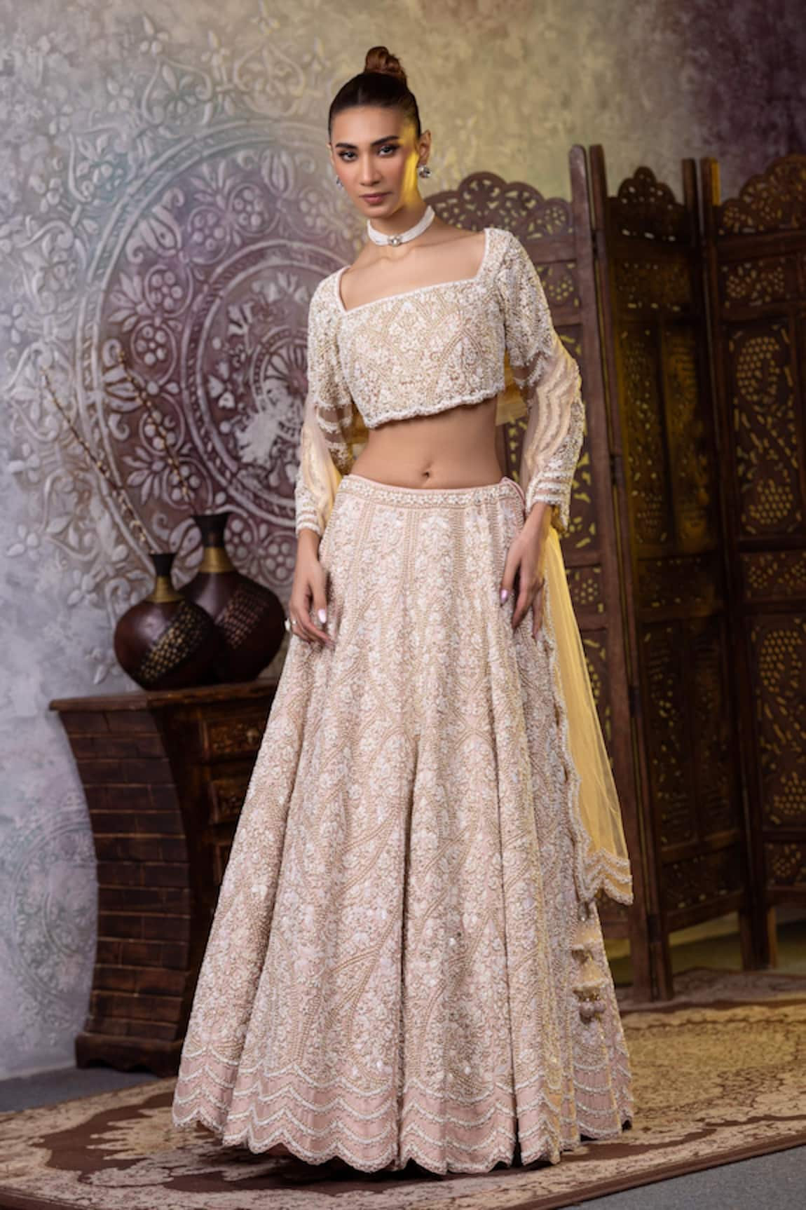 RAJ ARORA Pearls Embroidered Bridal Lehenga Set