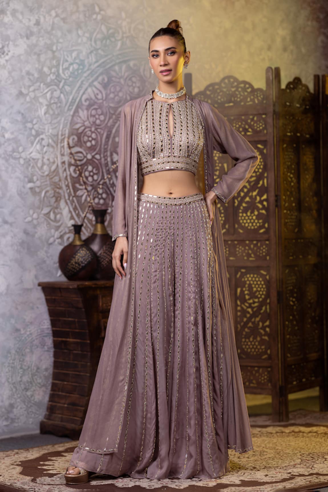 RAJ ARORA Embroidered Jacket Sharara Set