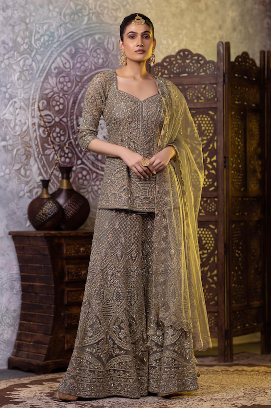 RAJ ARORA Embroidered Short Kurta Sharara Set