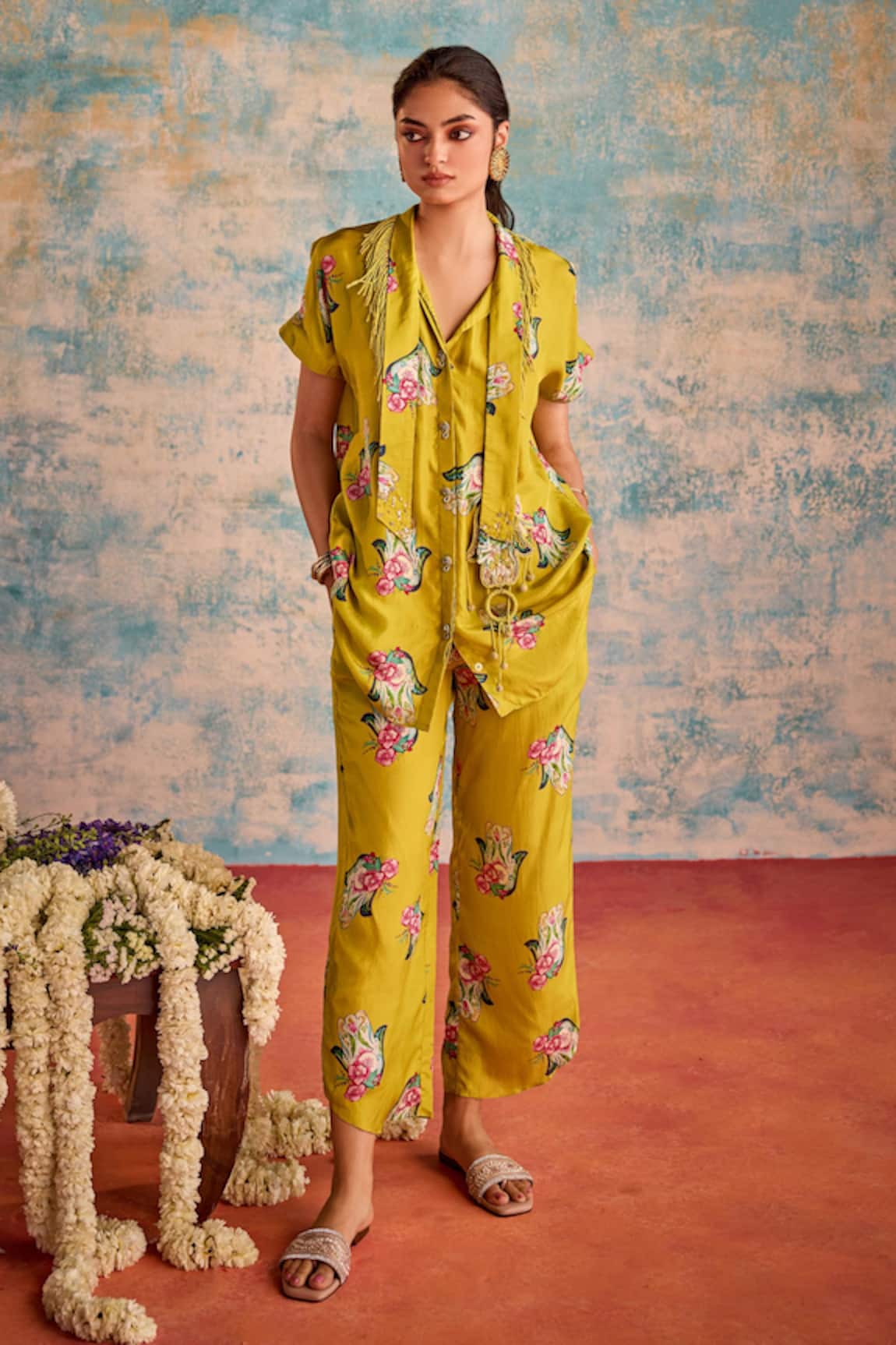 Priyanka Singh Floral Hamsa Print Tunic With Pant