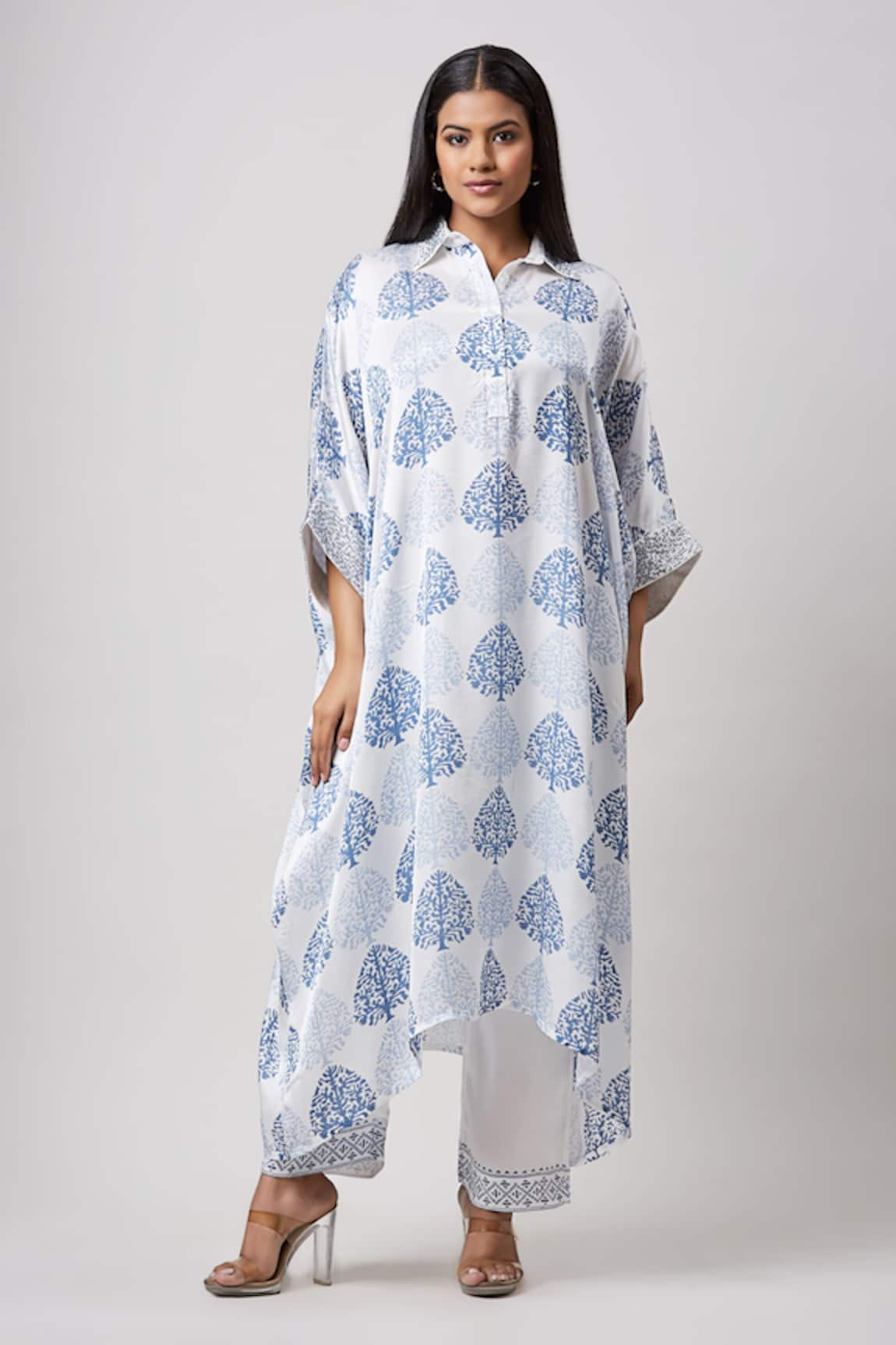 Sanjev Marwaaha Asymmetric Printed Kaftan & Pant Set