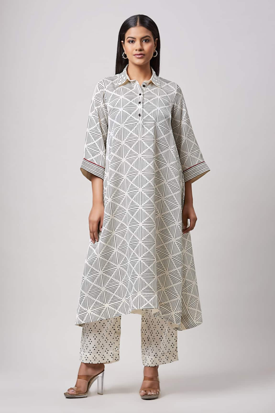 Sanjev Marwaaha Geometric Block Print Kurta & Pant Set