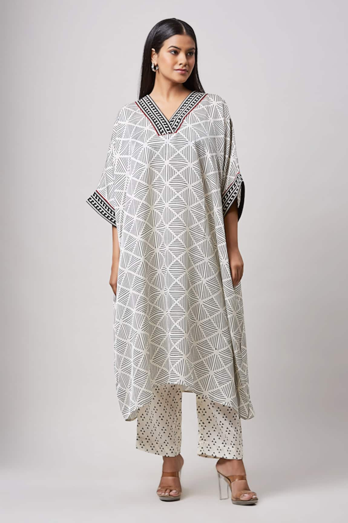 Sanjev Marwaaha Geometric Hand Block Kaftan & Pant Set