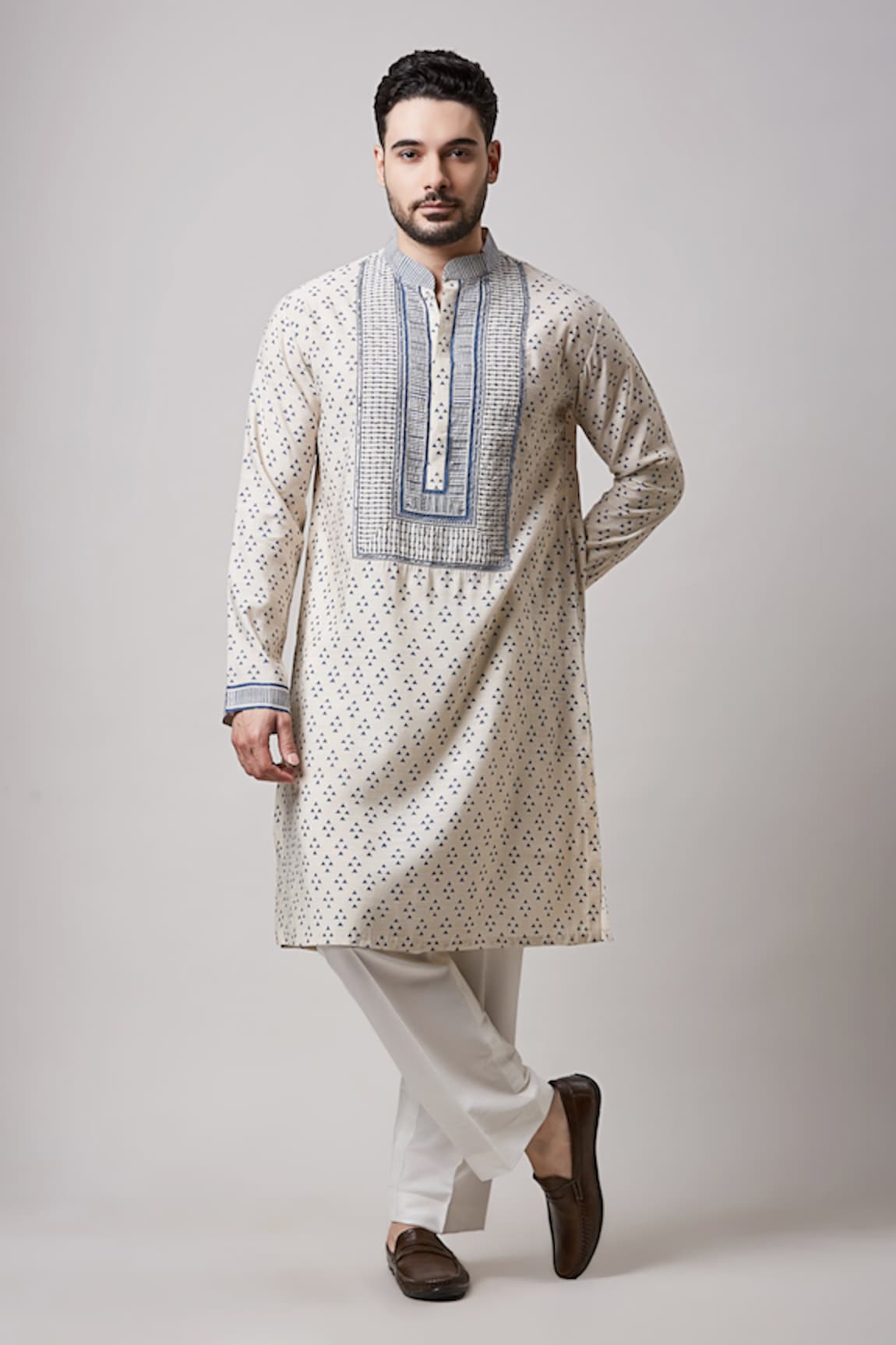 Sanjev Marwaaha Triangle Print Bead Work Kurta & Pant Set