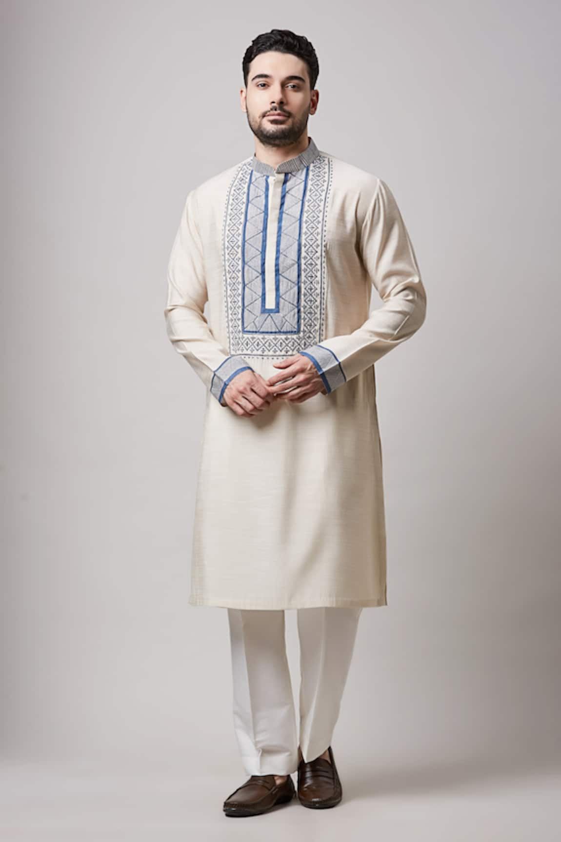 Sanjev Marwaaha Embroidered Yoke Kurta & Pant Set