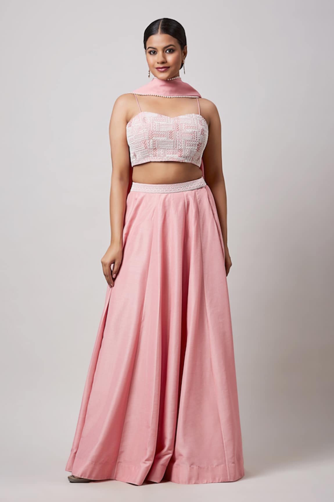 Sanjev Marwaaha Solid Kalidar Lehenga Bustier Set