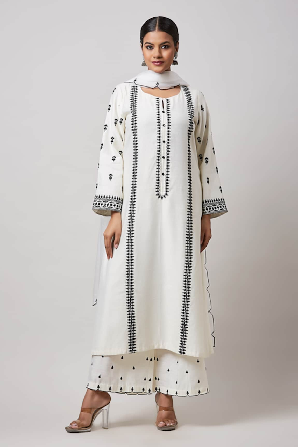 Sanjev Marwaaha Contrast Floral Embroidered Kurta Set