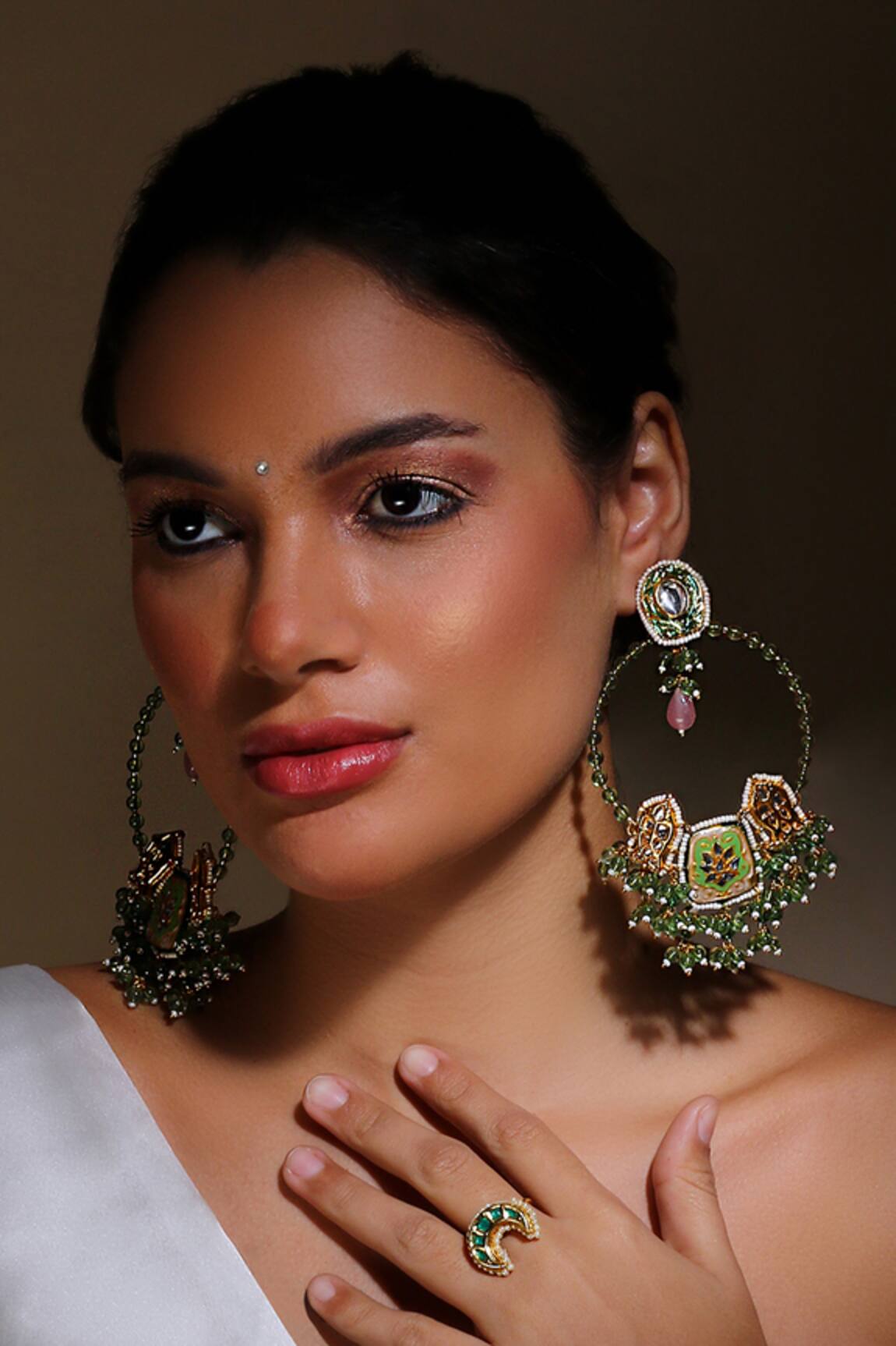 Dugran By Dugristyle Kundan & Natural Stone Hoops 