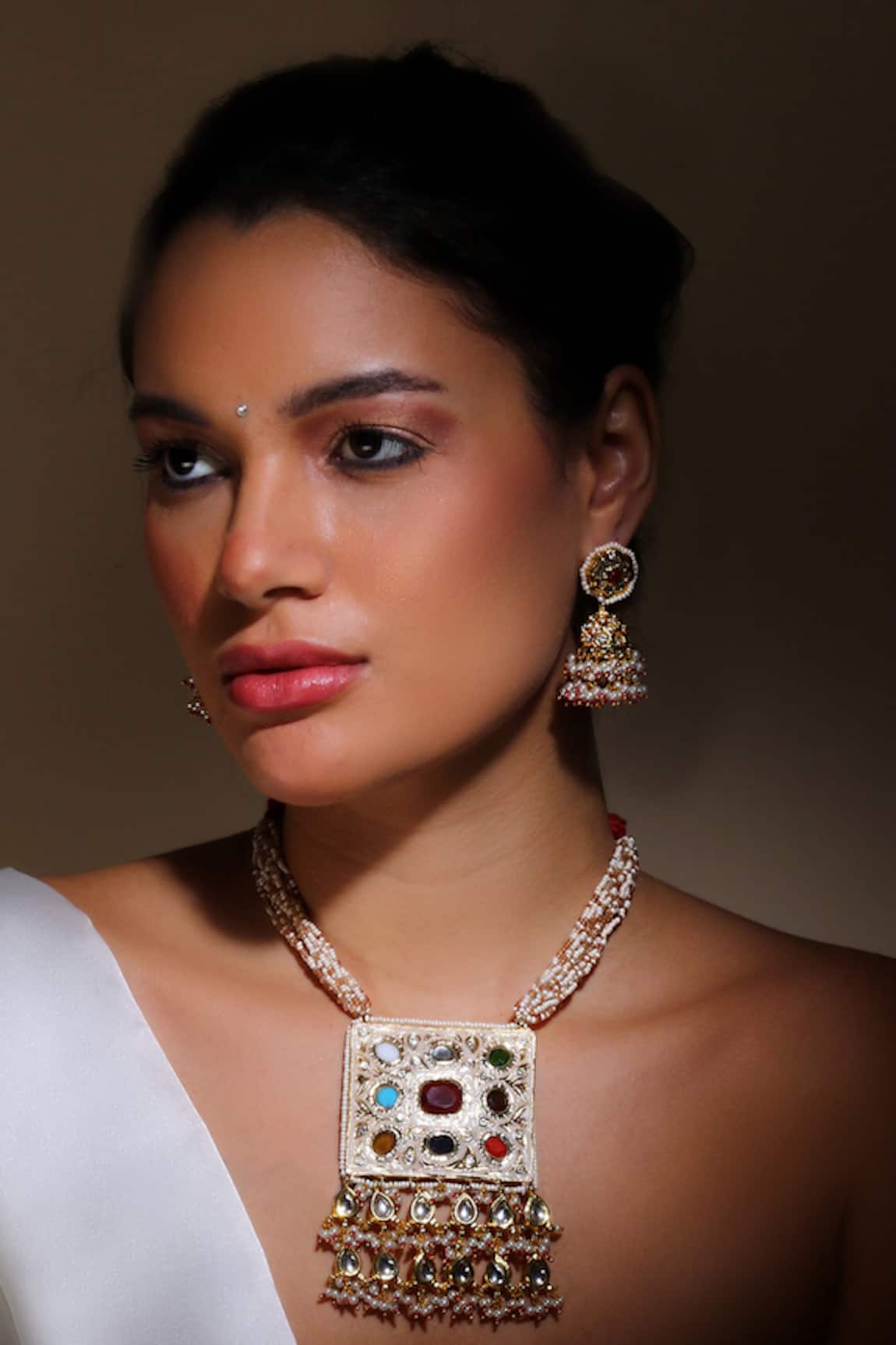 Dugran By Dugristyle Kundan & American Diamond Embellished Jhumkas