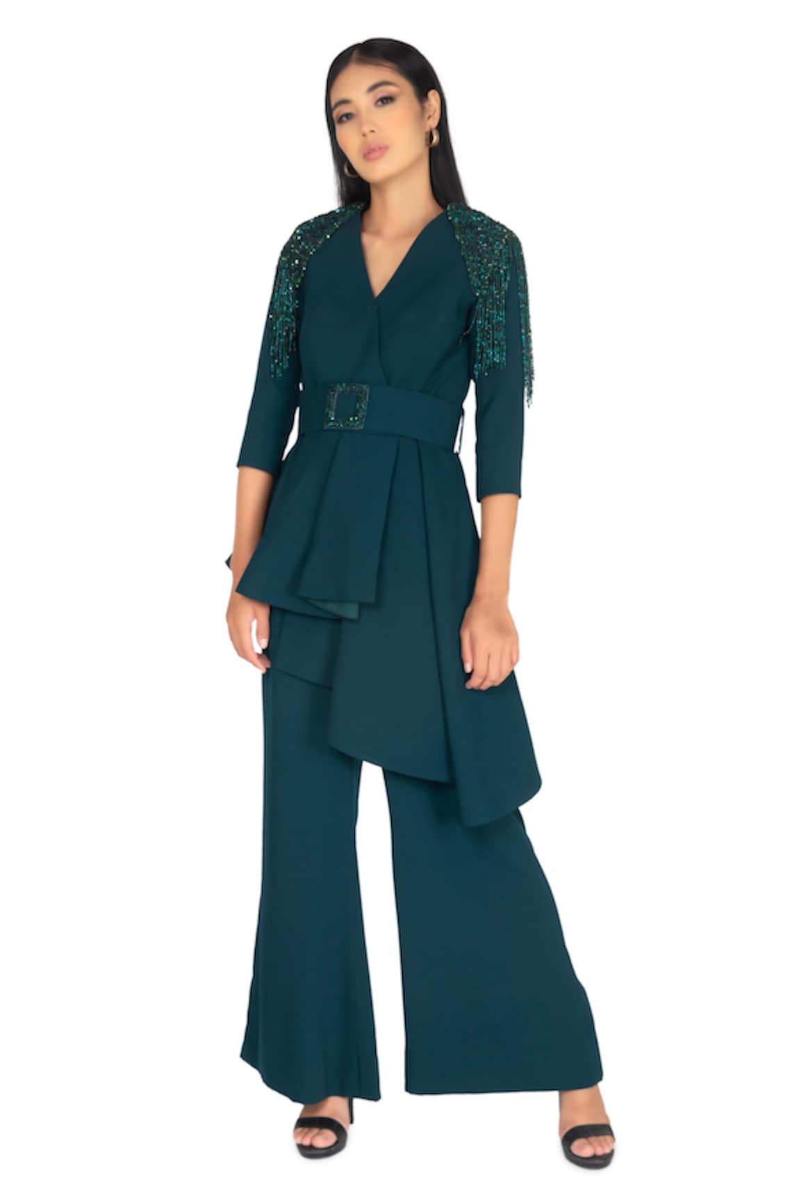 One Knot One Bead Tassel Embroidered Blazer Pant Set