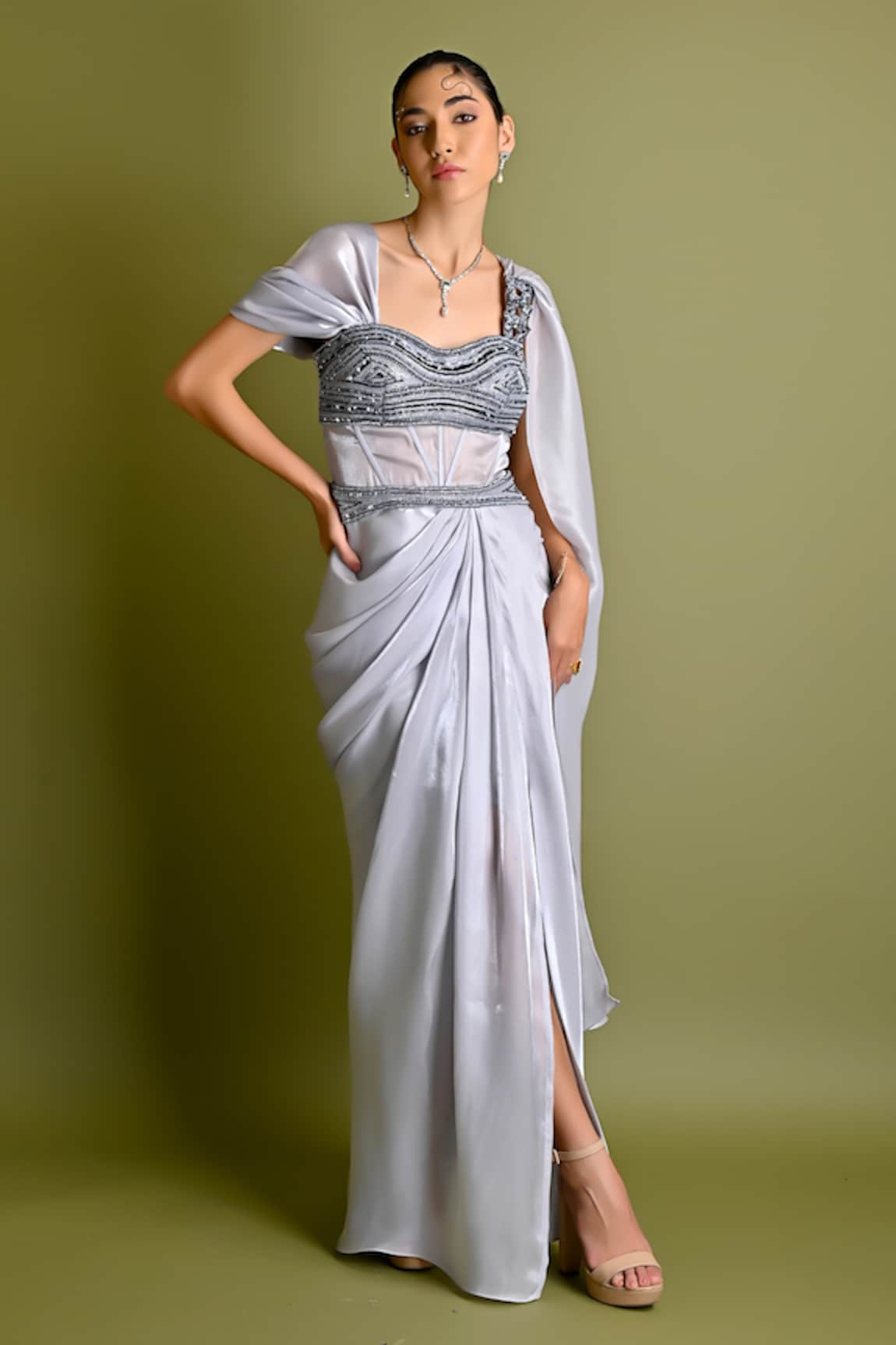 One Knot One Metallic Embroidered Gown