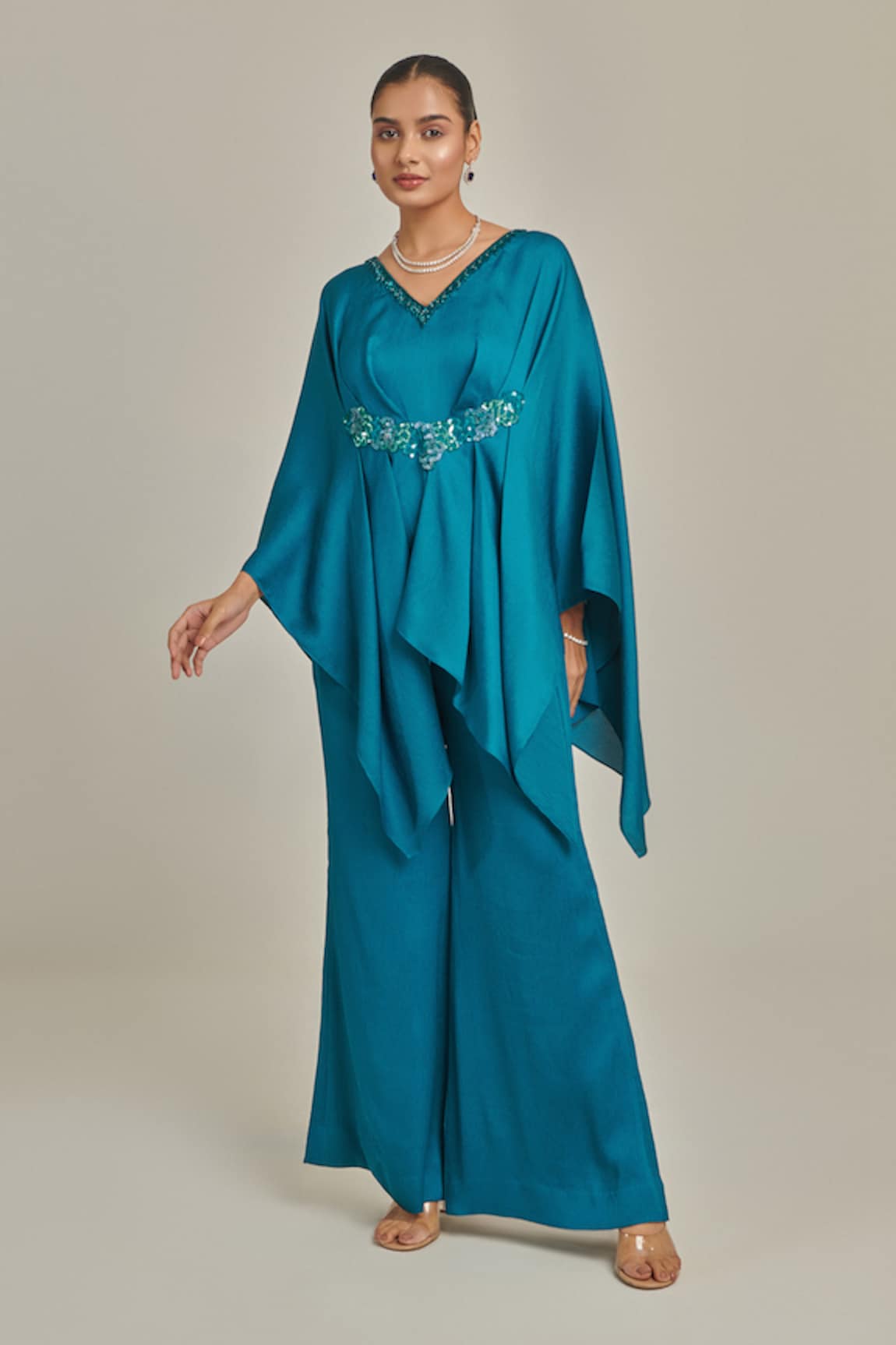 One Knot One Neckline Embellished Kaftan & Pant Set