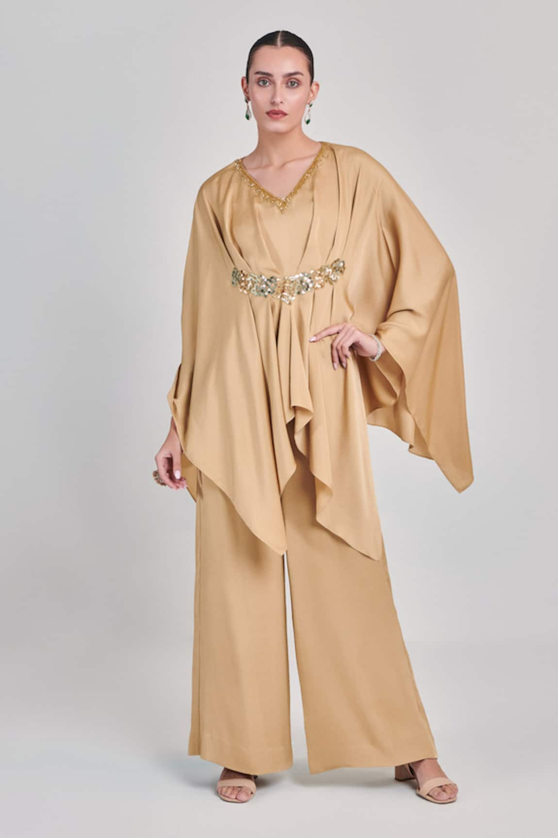 One Knot One Textured Embellished Kaftan & Pant Set