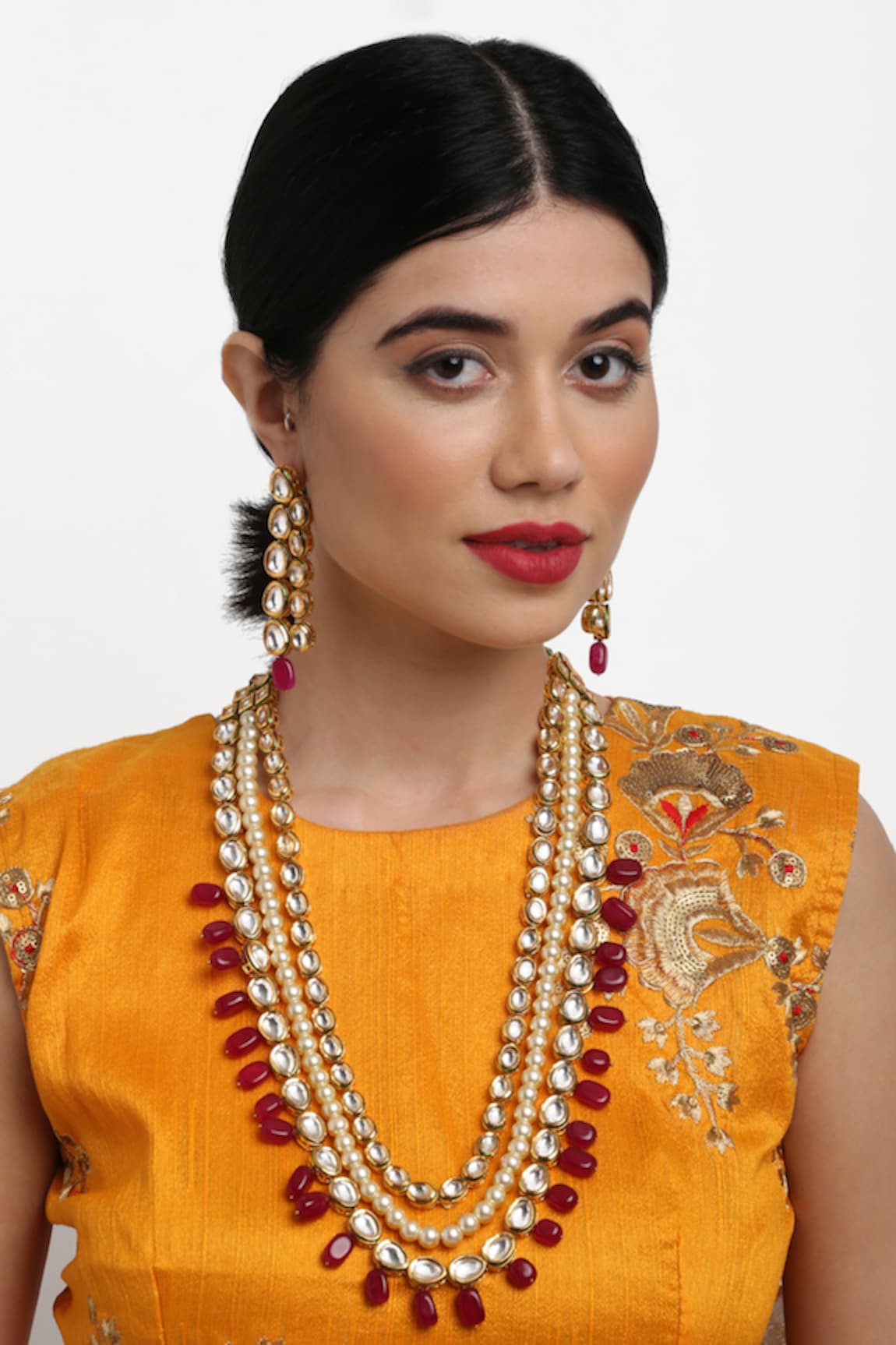 Ruby Raang Long Kundan Layered Necklace Set