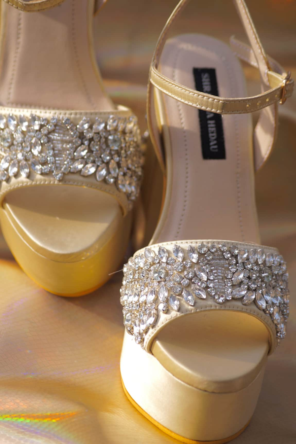 Shradha Hedau Footwear Couture Evelyn Stone & Crystal Embellished Block Heels