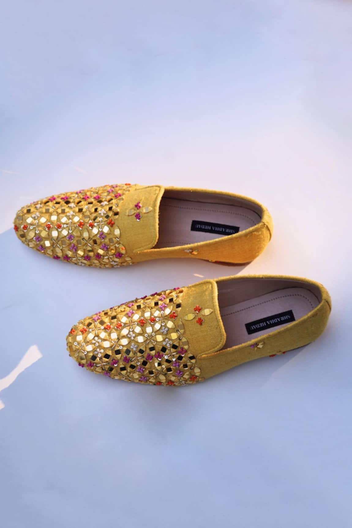 Shradha Hedau Footwear Couture Raw Silk Mirror Work Moccasins