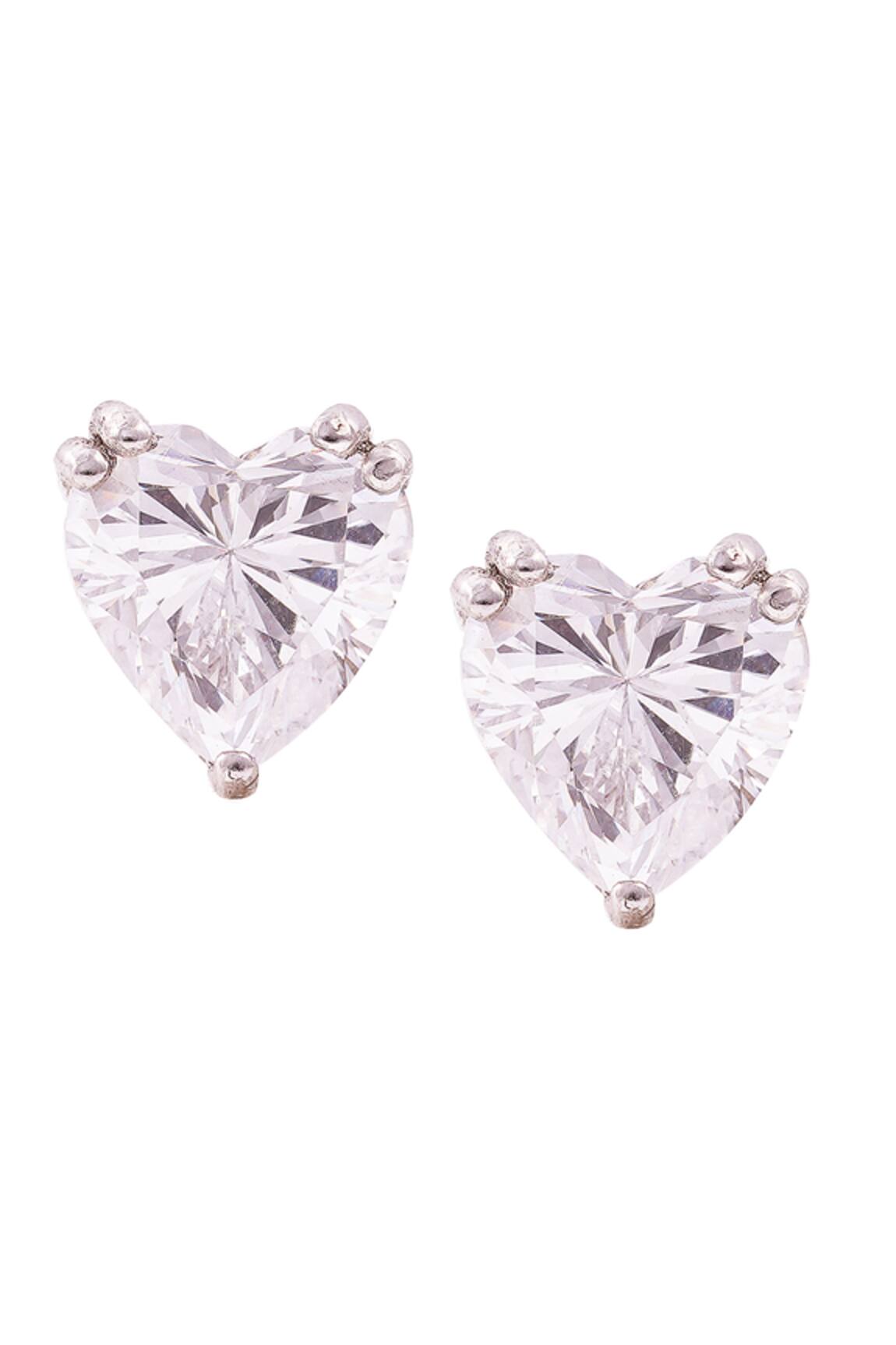 Prata Heart Solitaire Cubic Zirconia Studs