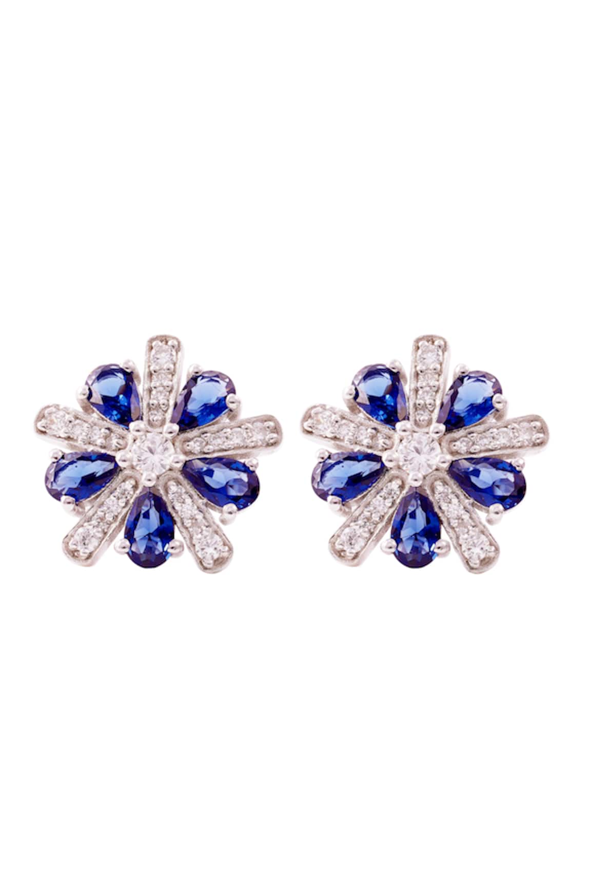 Prata Faye Flor Stone Studded Floral Studs