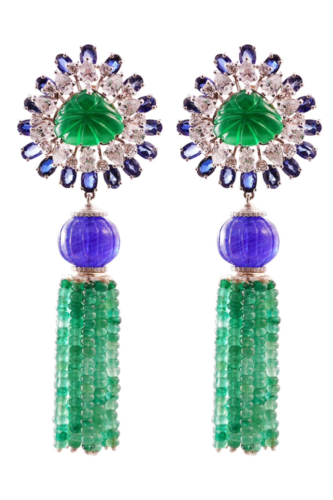 Prata Gul Floral Stone Tassel Earrings 
