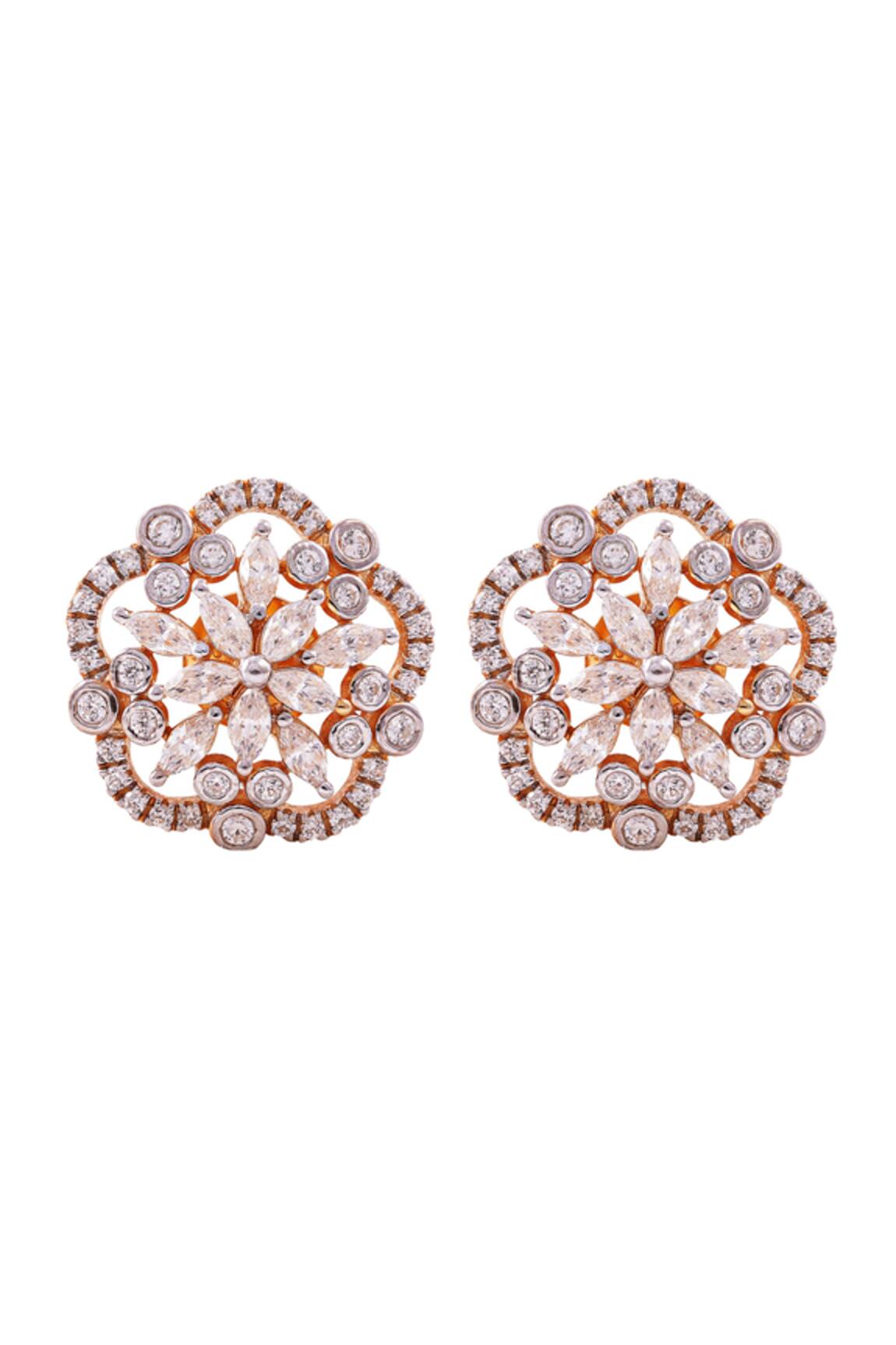 Prata Estrela Floral Zirconia Studs